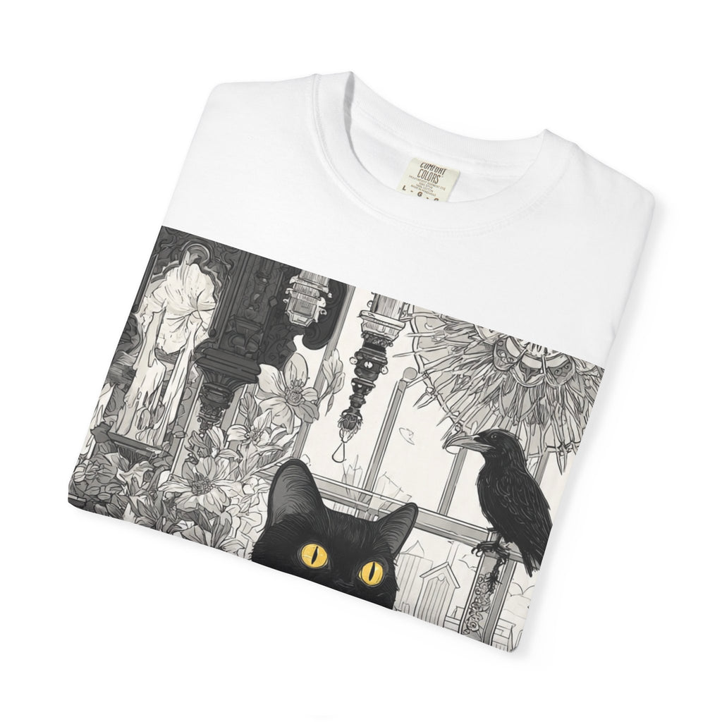 Black Cat Gothic Art T-Shirt — "Midnight Curator" Illustration