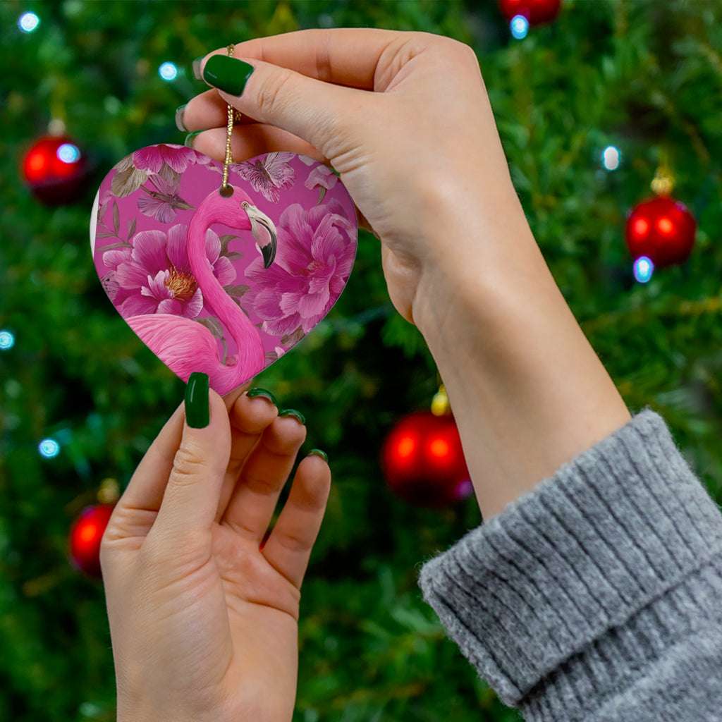 Pink Flamingo Ceramic Ornament — Star-Shaped Holiday Decoration