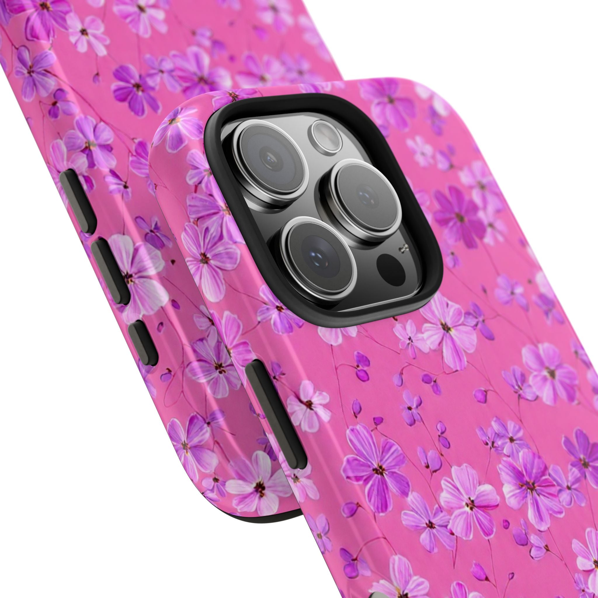 Pink Floral Tough Phone Case — Cute Purple Blossom Protective Cover