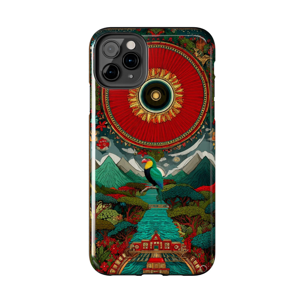 Tough Phone Case — Vibrant Tropical Mountain Bird Design