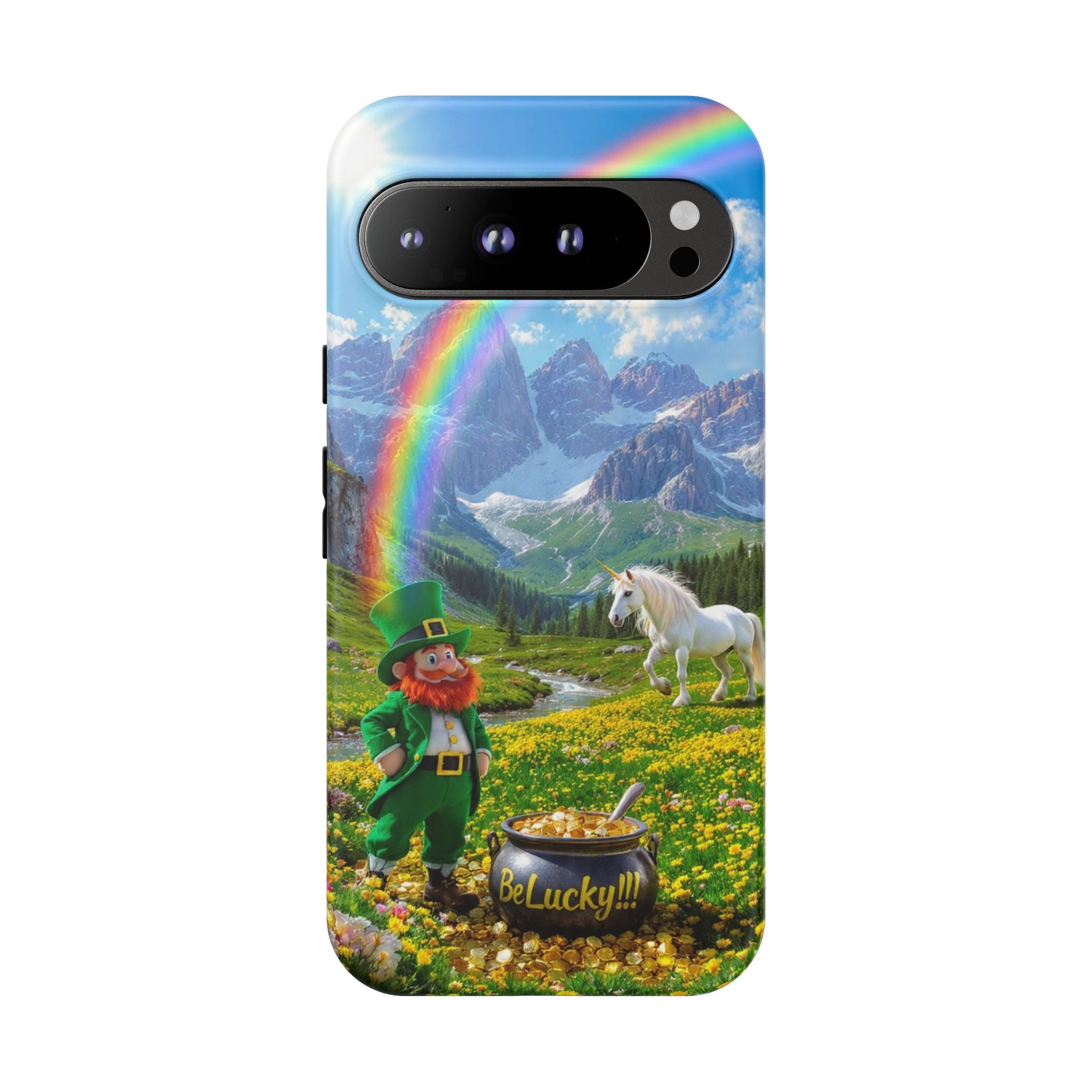 Lucky Leprechaun & Unicorn Phone Case — Rainbow Pot of Gold Protective Cover