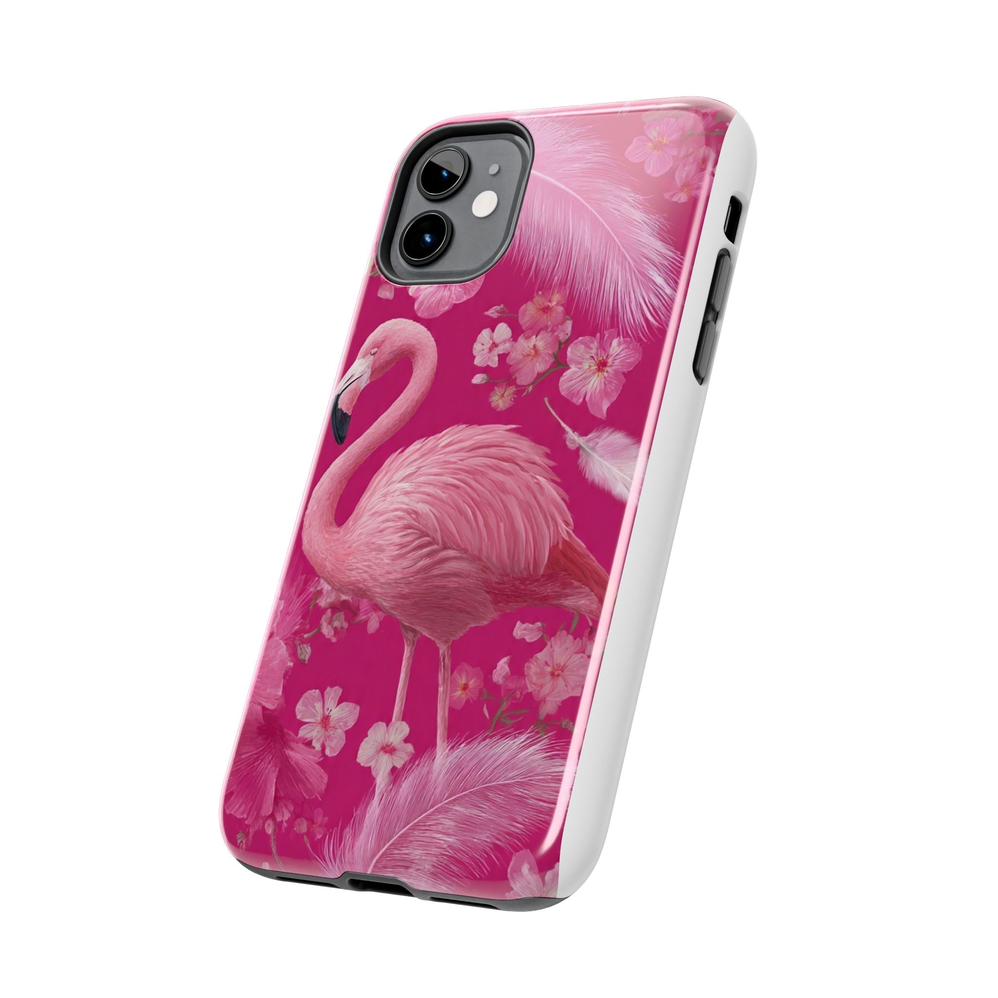 Flamingo Floral Tough Phone Case — Pink Tropical Feather Design