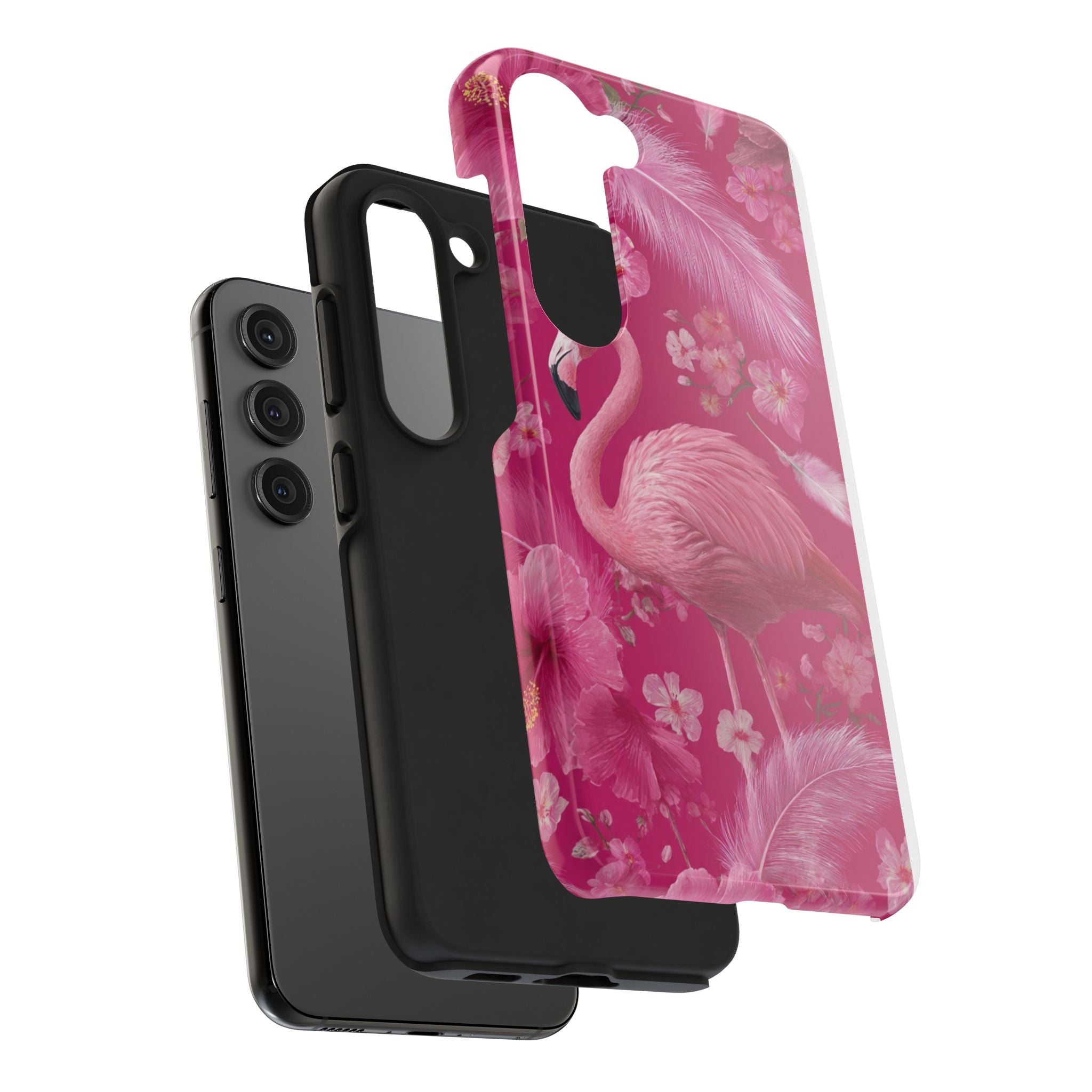 Flamingo Floral Tough Phone Case — Pink Tropical Feather Design