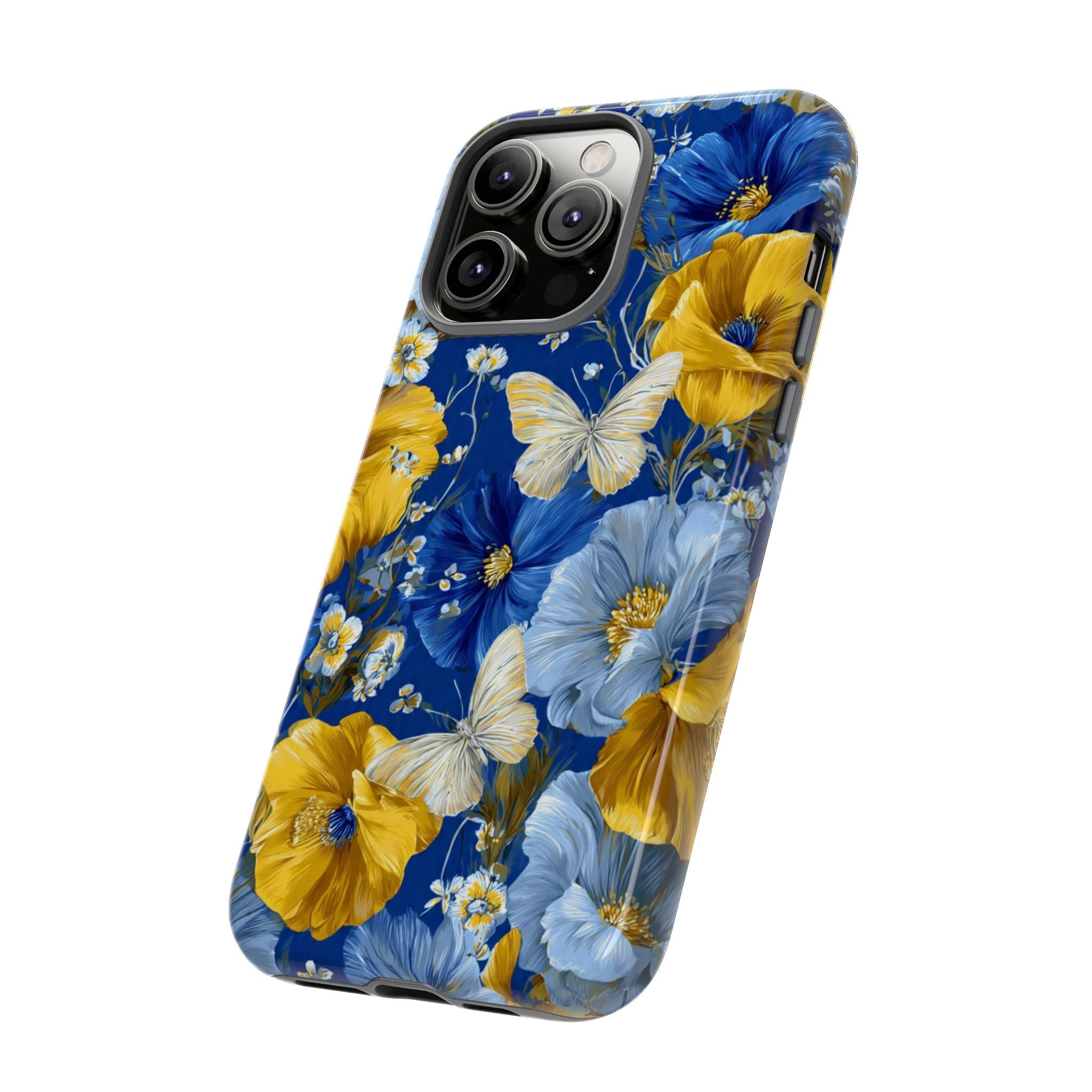 Floral Butterflies Phone Case — Blue & Yellow Tough Protective Cover