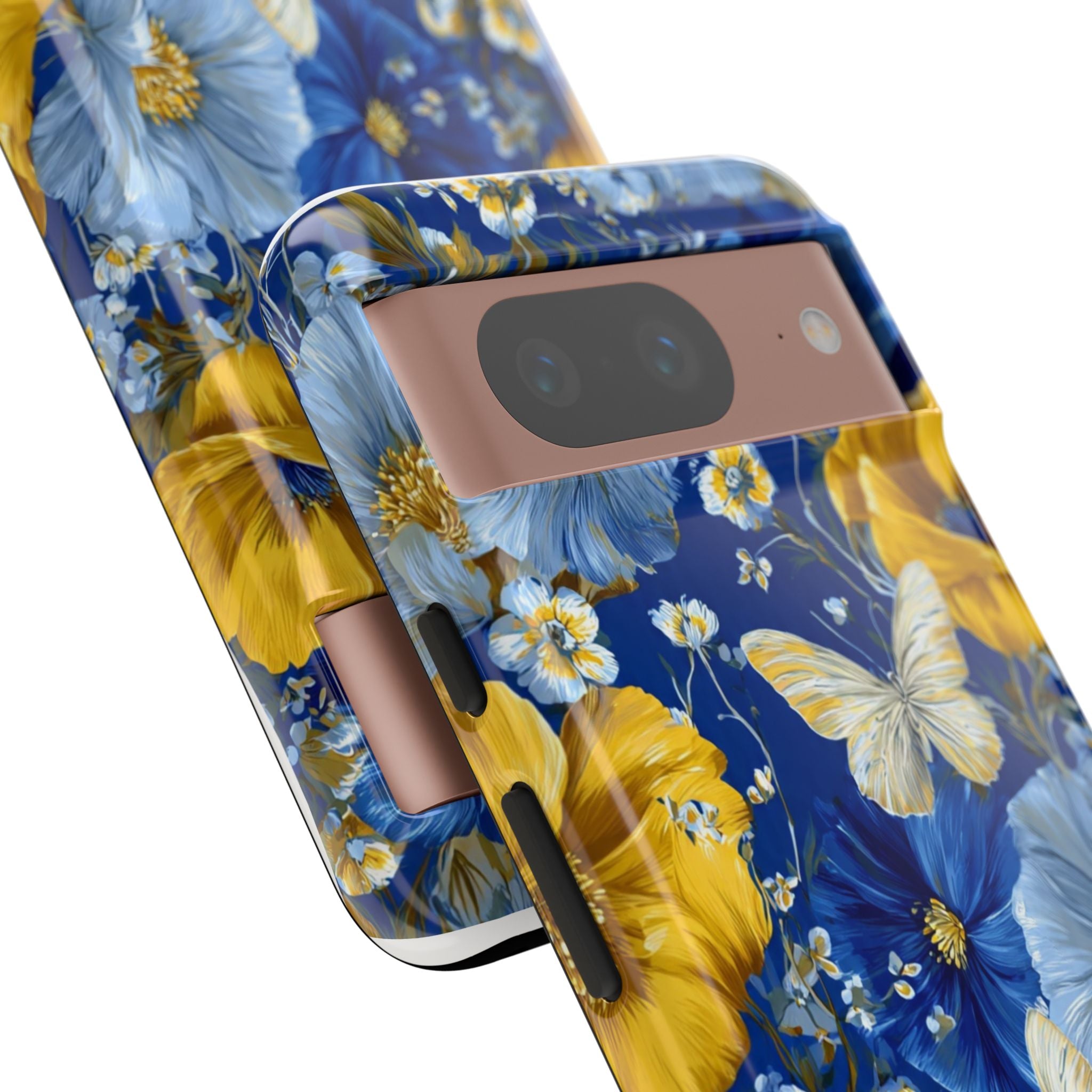 Floral Butterflies Phone Case — Blue & Yellow Tough Protective Cover
