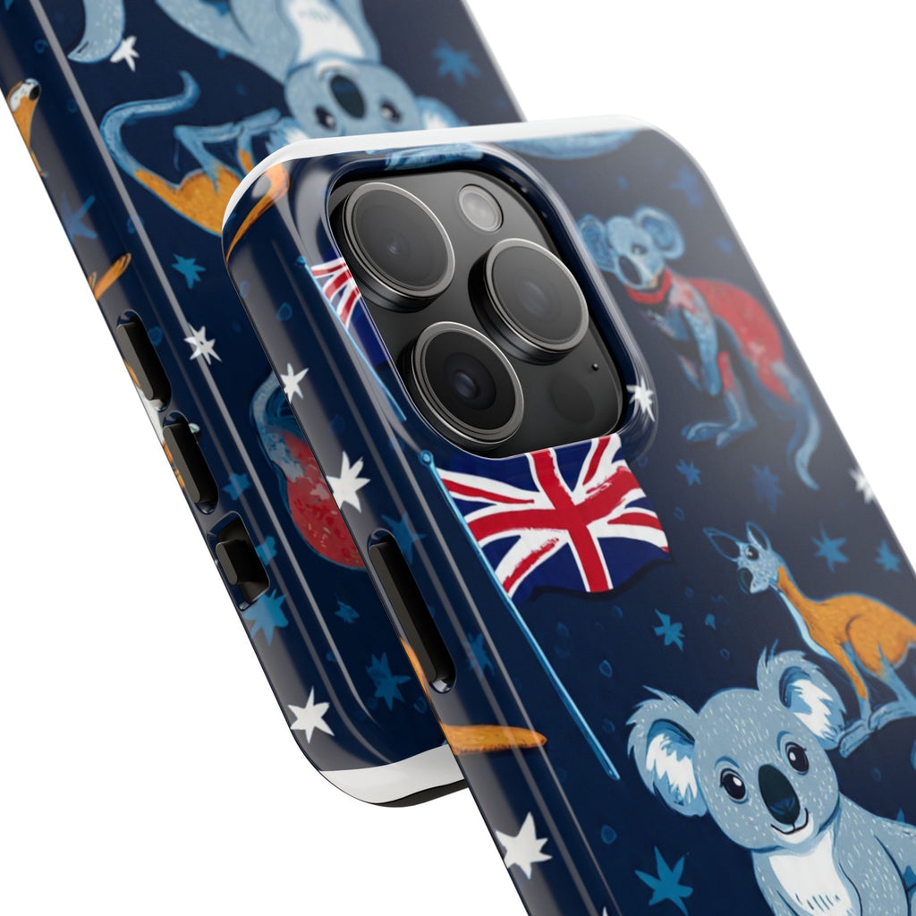 Australian Wildlife Tough Phone Case — Koala & Kangaroo Flag Design