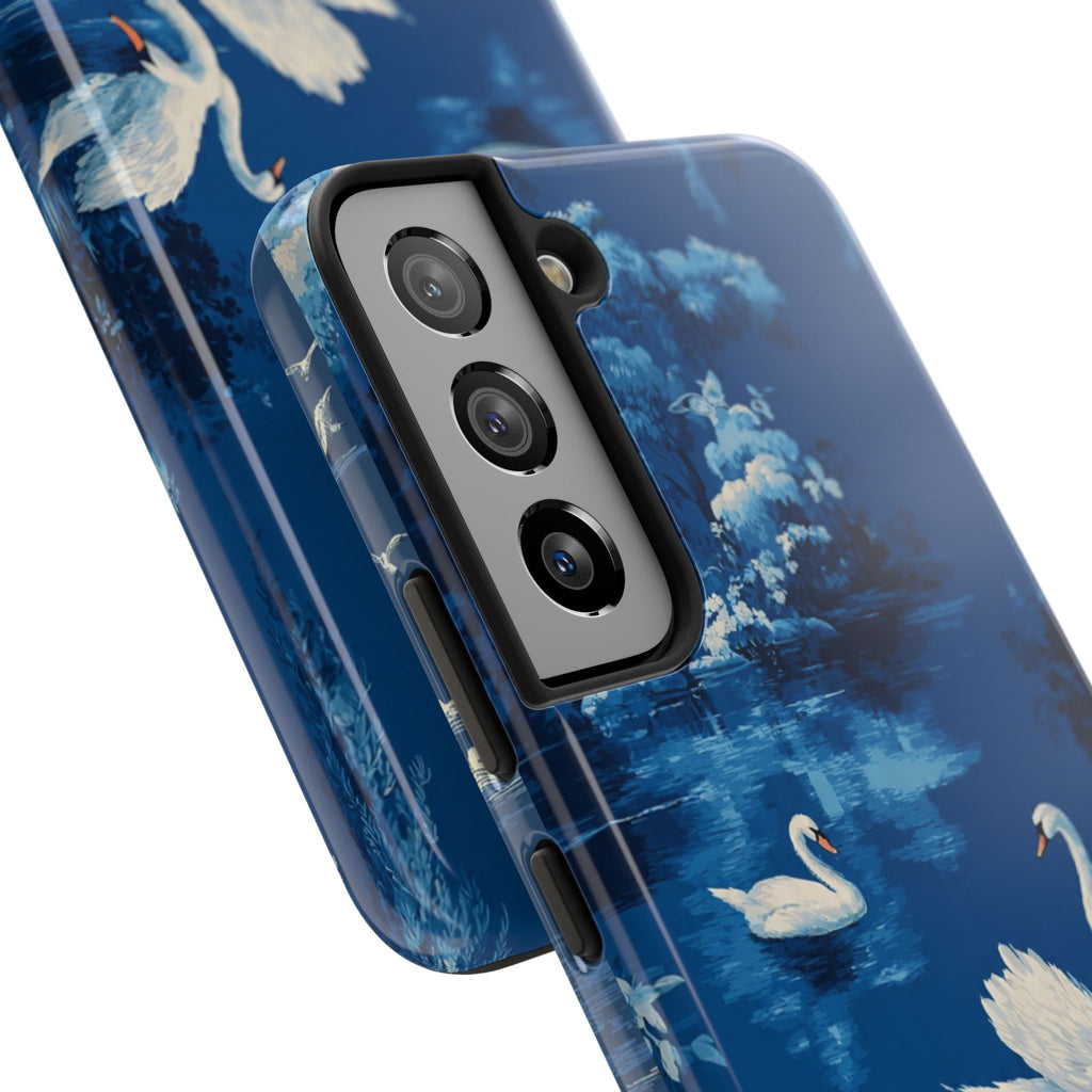 Swan Lake Tough Phone Case — Blue Vintage Swan Design, Durable Protective Cover