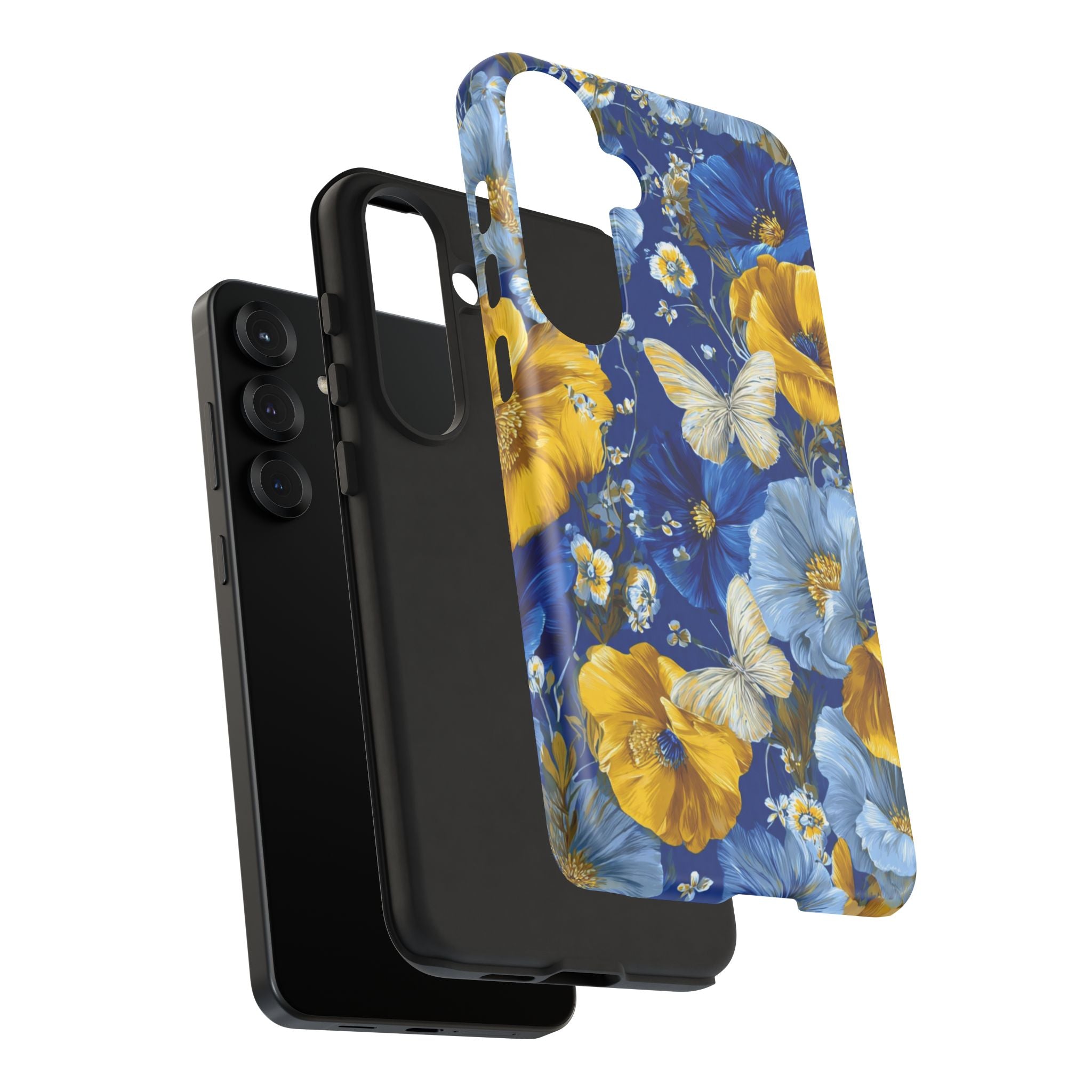 Floral Butterflies Phone Case — Blue & Yellow Tough Protective Cover