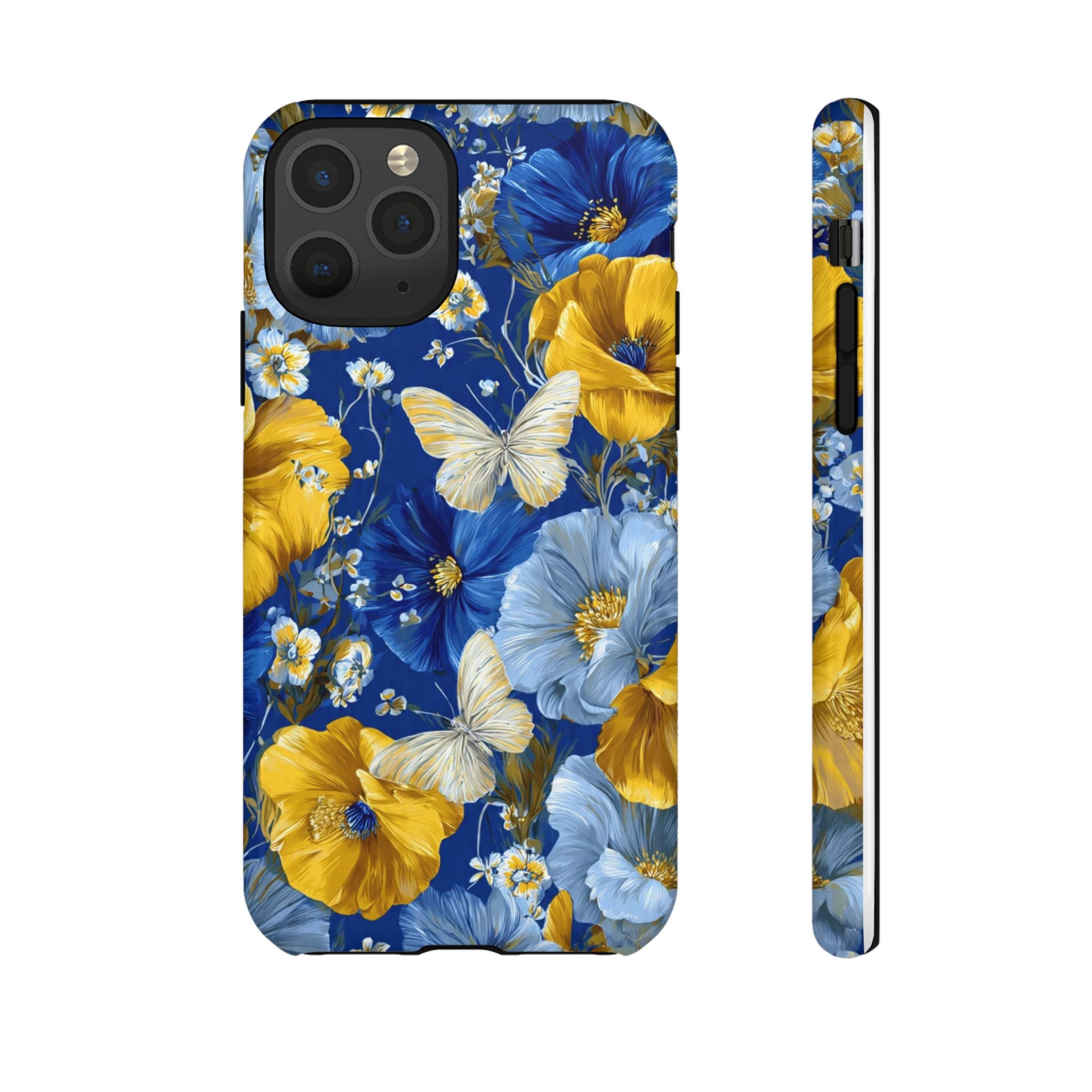 Floral Butterflies Phone Case — Blue & Yellow Tough Protective Cover