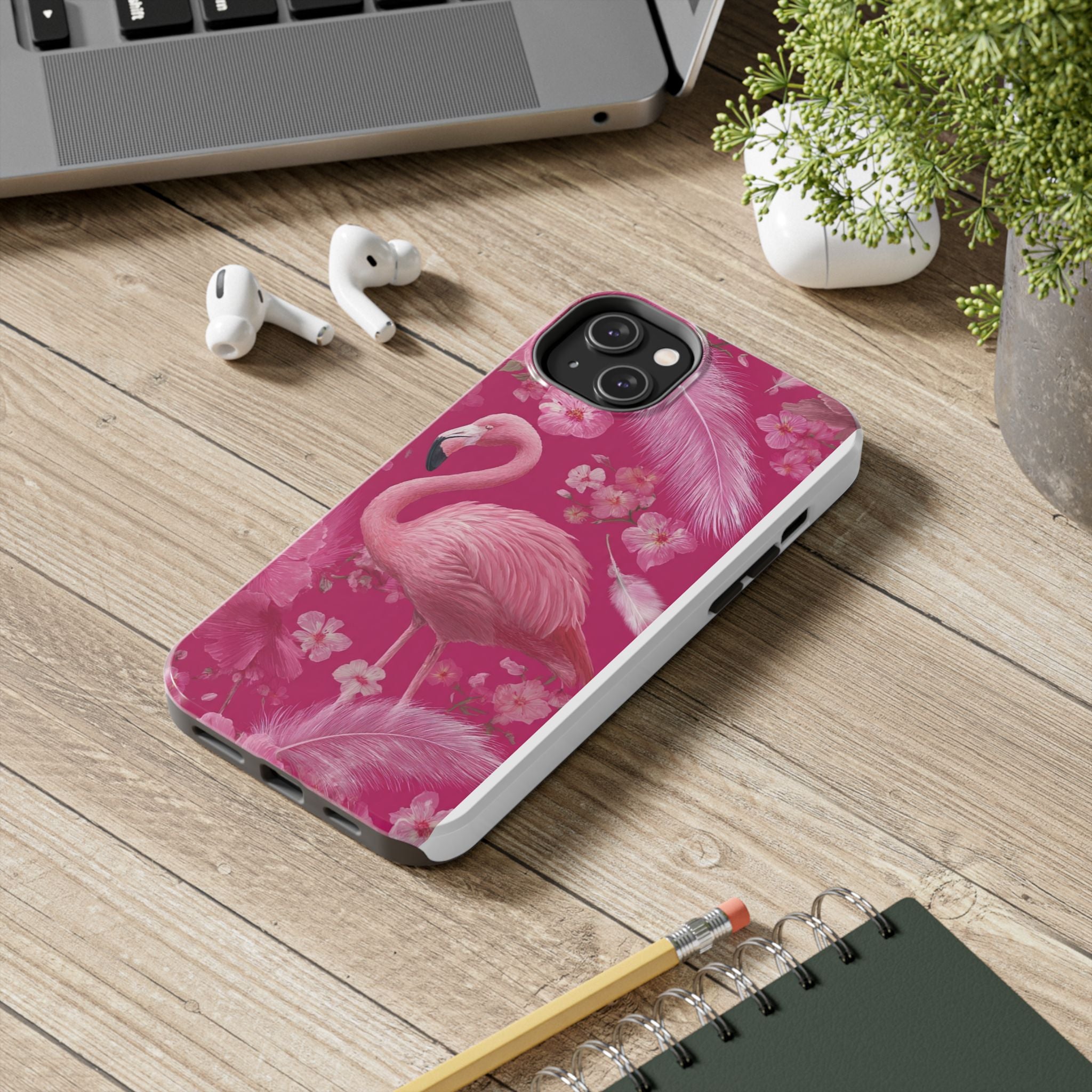 Flamingo Floral Tough Phone Case — Pink Tropical Feather Design