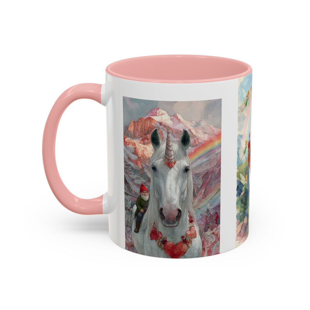 Unicorn Heart Rainbow Accent Coffee Mug — Magical White Unicorn with Heart Garland (11/15oz)