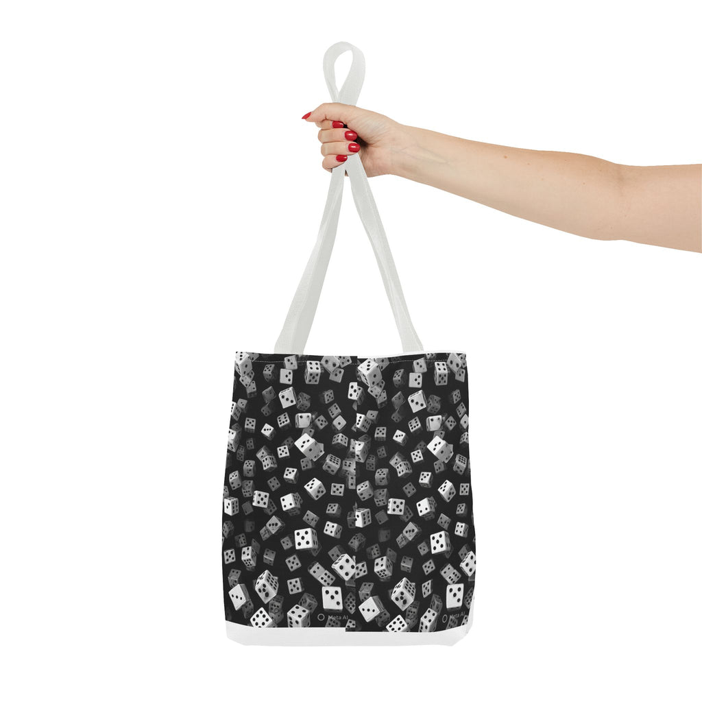 Dice Pattern Tote Bag — Black & White Gaming Dice All-Over Print