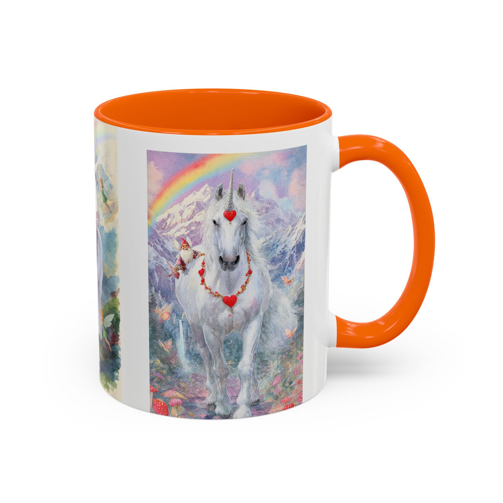 Unicorn Heart Rainbow Accent Coffee Mug — Magical White Unicorn with Heart Garland (11/15oz)