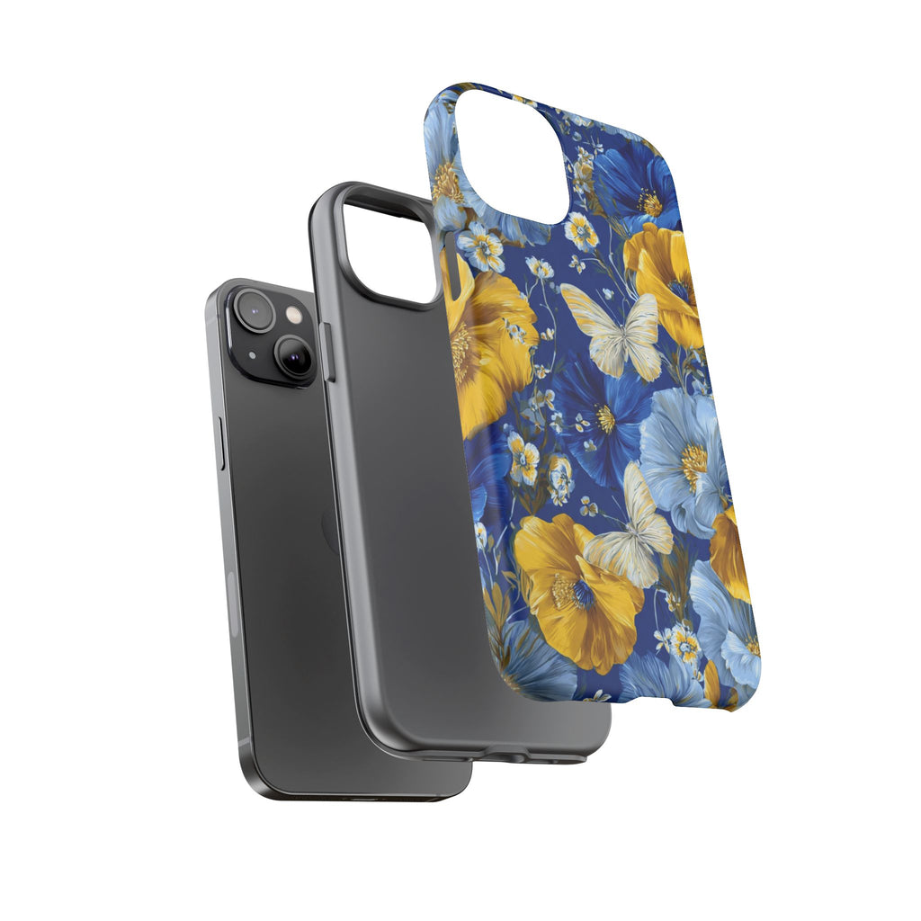 Floral Butterflies Phone Case — Blue & Yellow Tough Protective Cover
