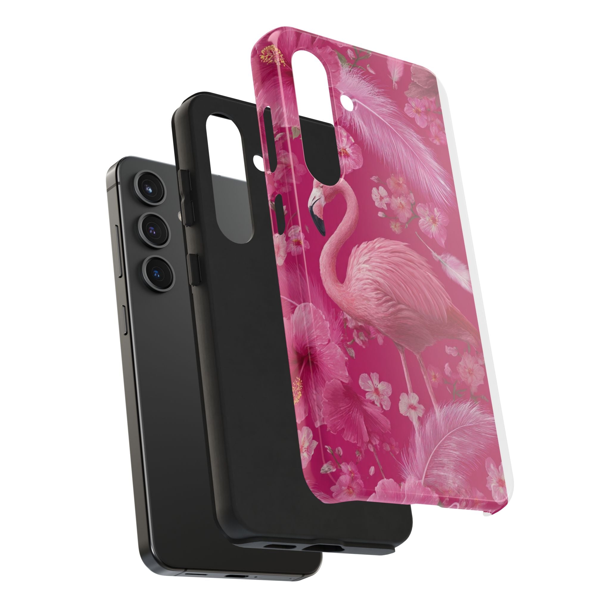 Flamingo Floral Tough Phone Case — Pink Tropical Feather Design