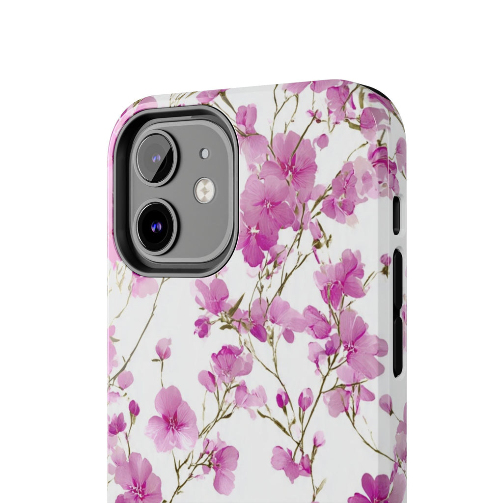 Floral Pink Blossoms Tough Phone Case — Durable Protective Phone Cover with Watercolor Cherry Blossom Design