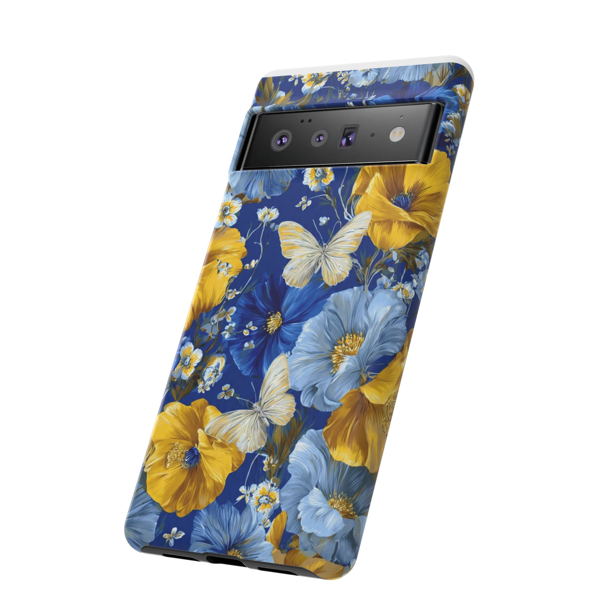 Floral Butterflies Phone Case — Blue & Yellow Tough Protective Cover