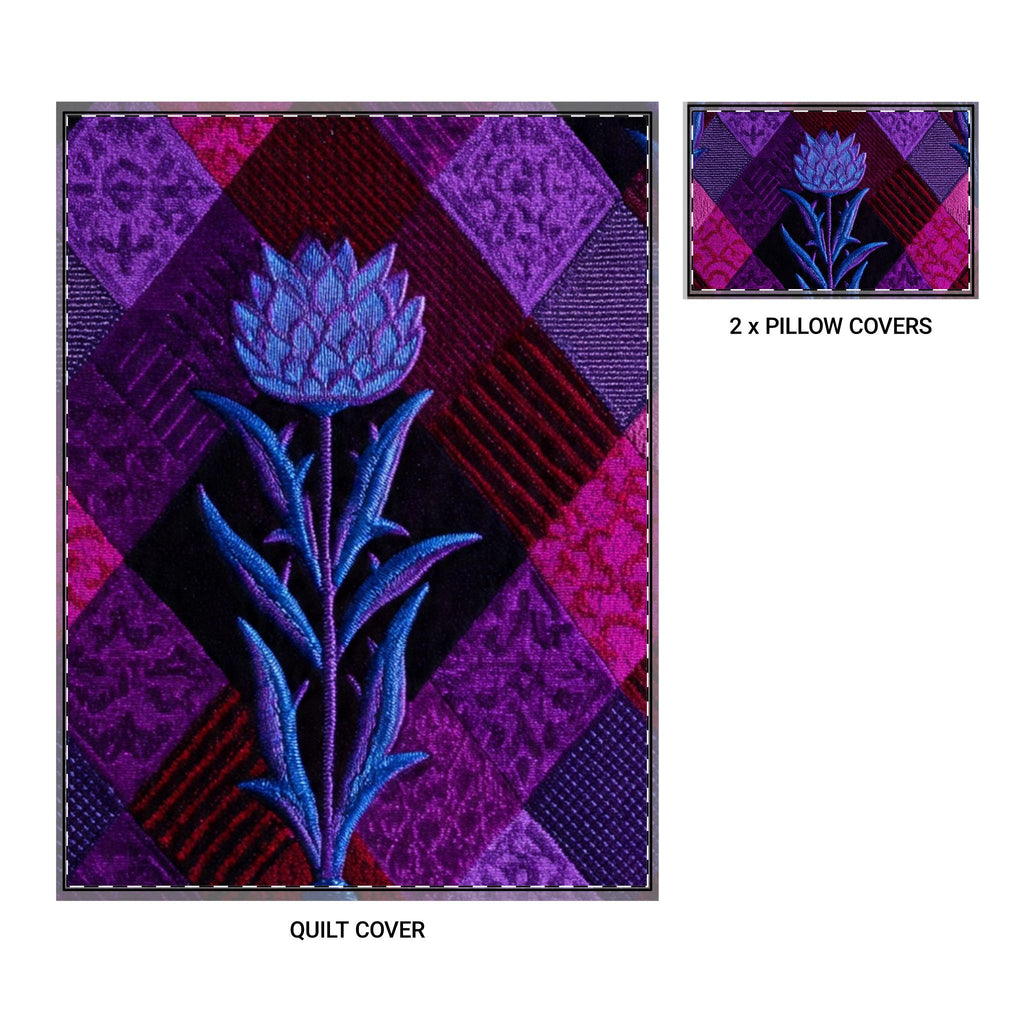 Purple Patchwork Floral Quilt Cover Set (3-Piece)