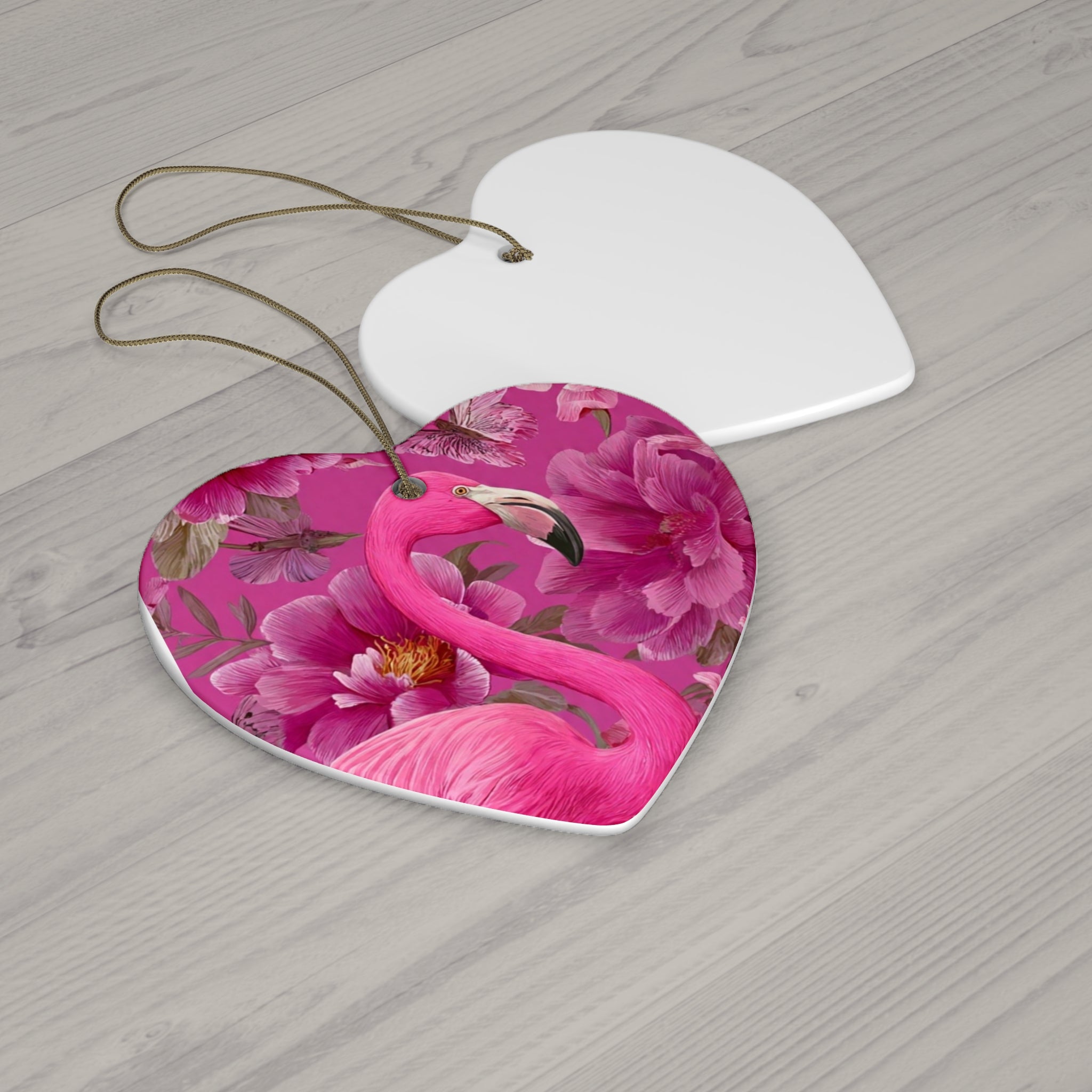Pink Flamingo Ceramic Ornament — Star-Shaped Holiday Decoration