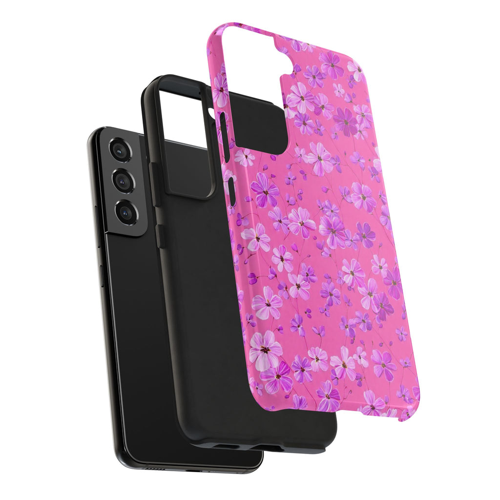 Pink Floral Tough Phone Case — Cute Purple Blossom Protective Cover