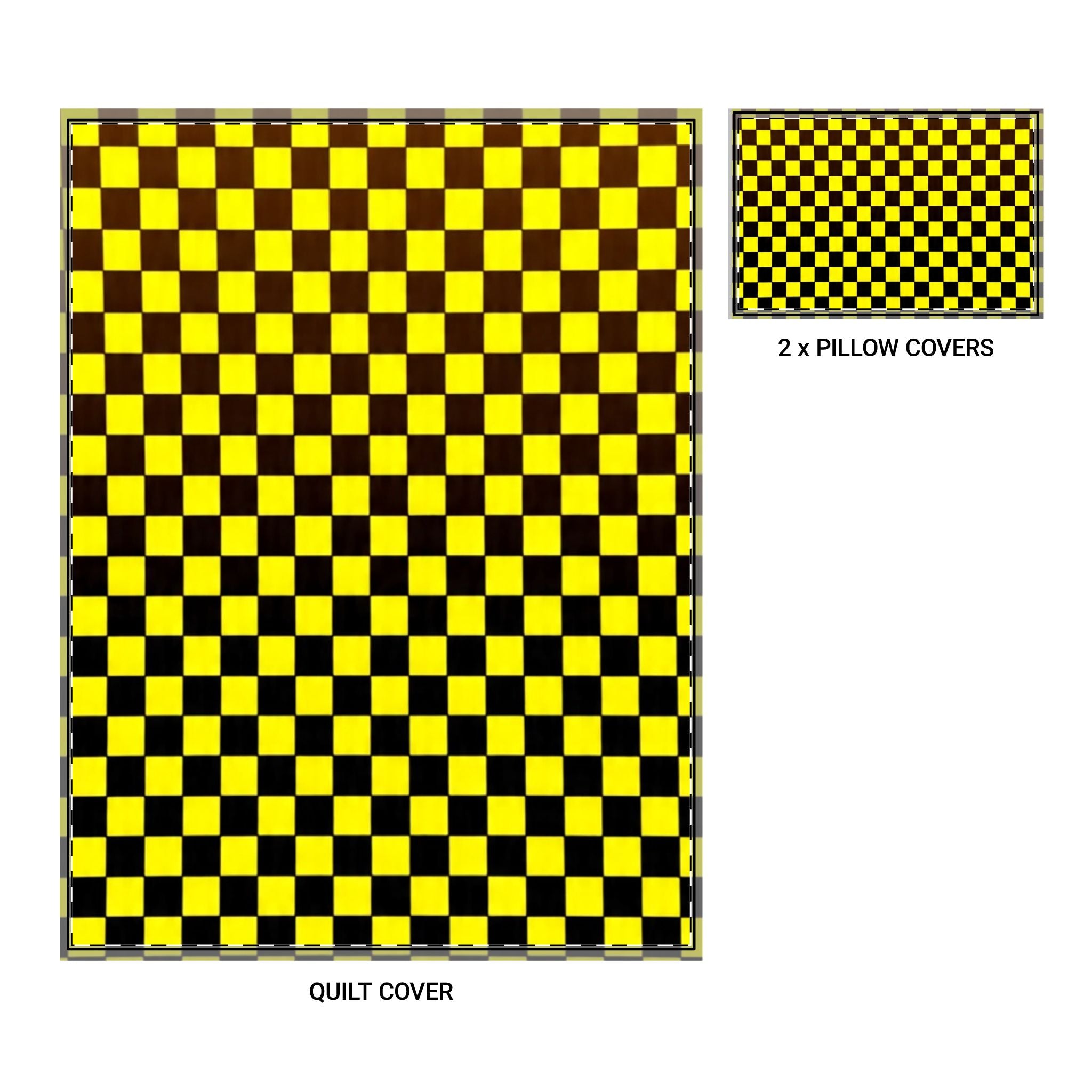 Yellow Black Checkerboard Quilt Cover Set — 3-Piece Duvet Cover & 2 Pillowcases