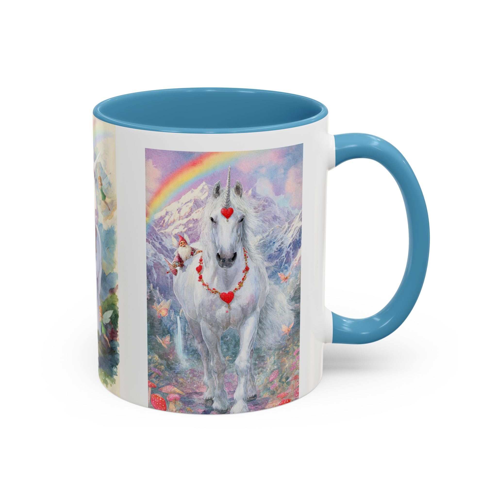 Unicorn Heart Rainbow Accent Coffee Mug — Magical White Unicorn with Heart Garland (11/15oz)