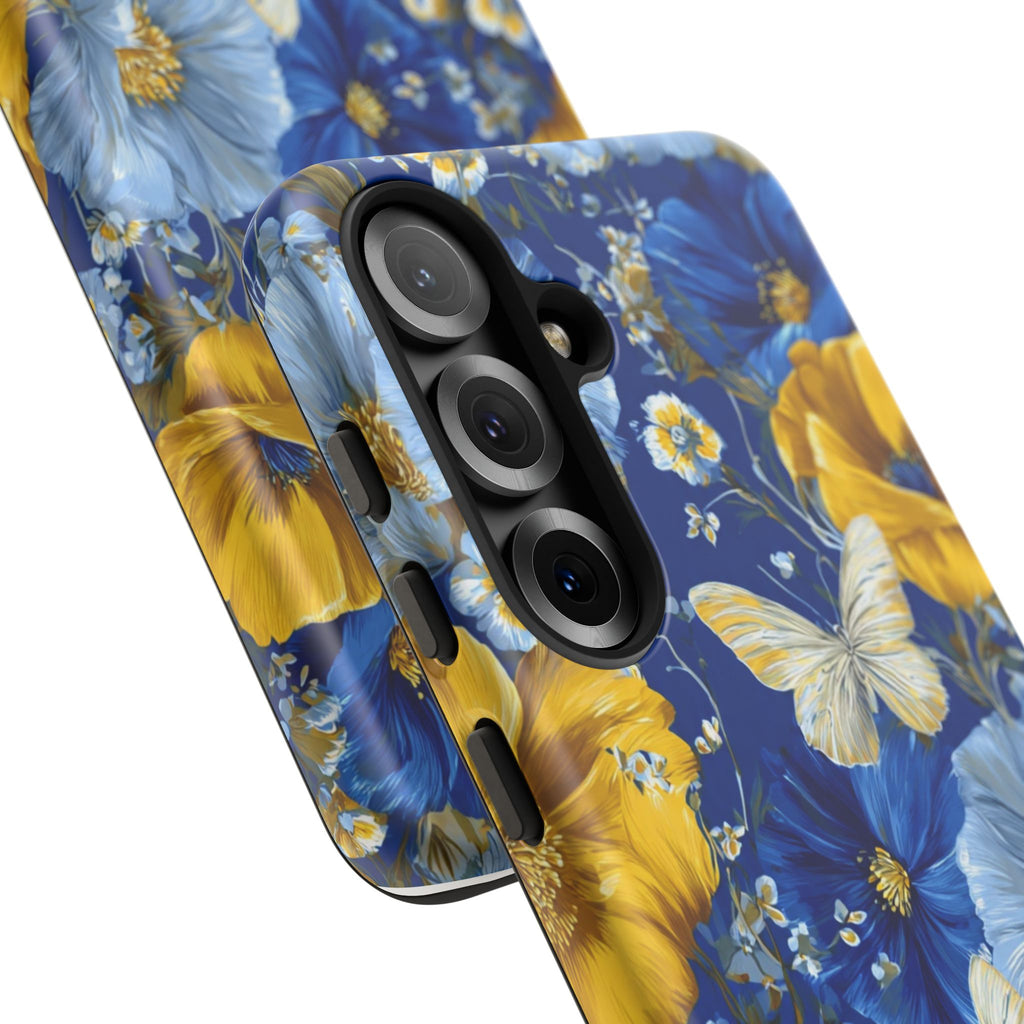 Floral Butterflies Phone Case — Blue & Yellow Tough Protective Cover