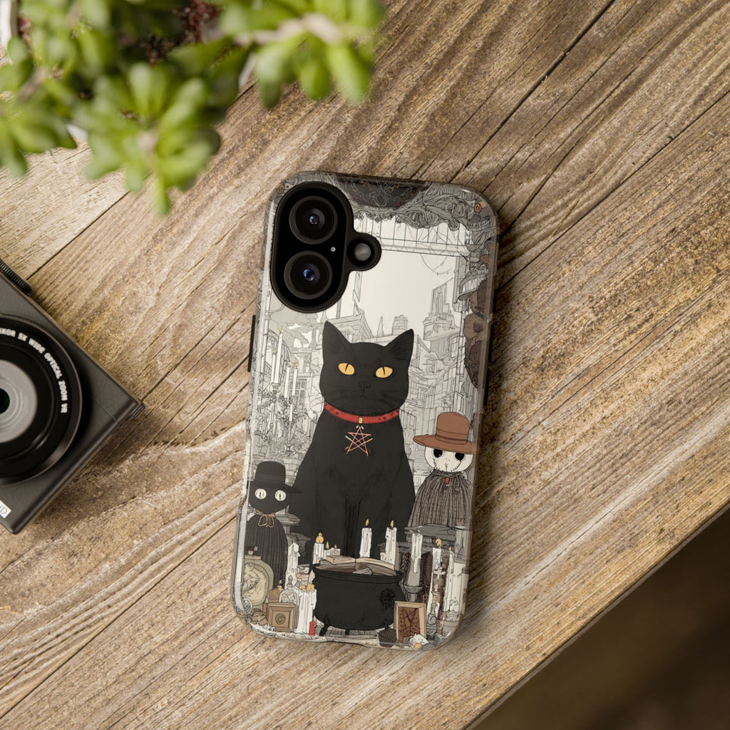 Witchy Black Cat Phone Case – Vintage Occult Tarot Design