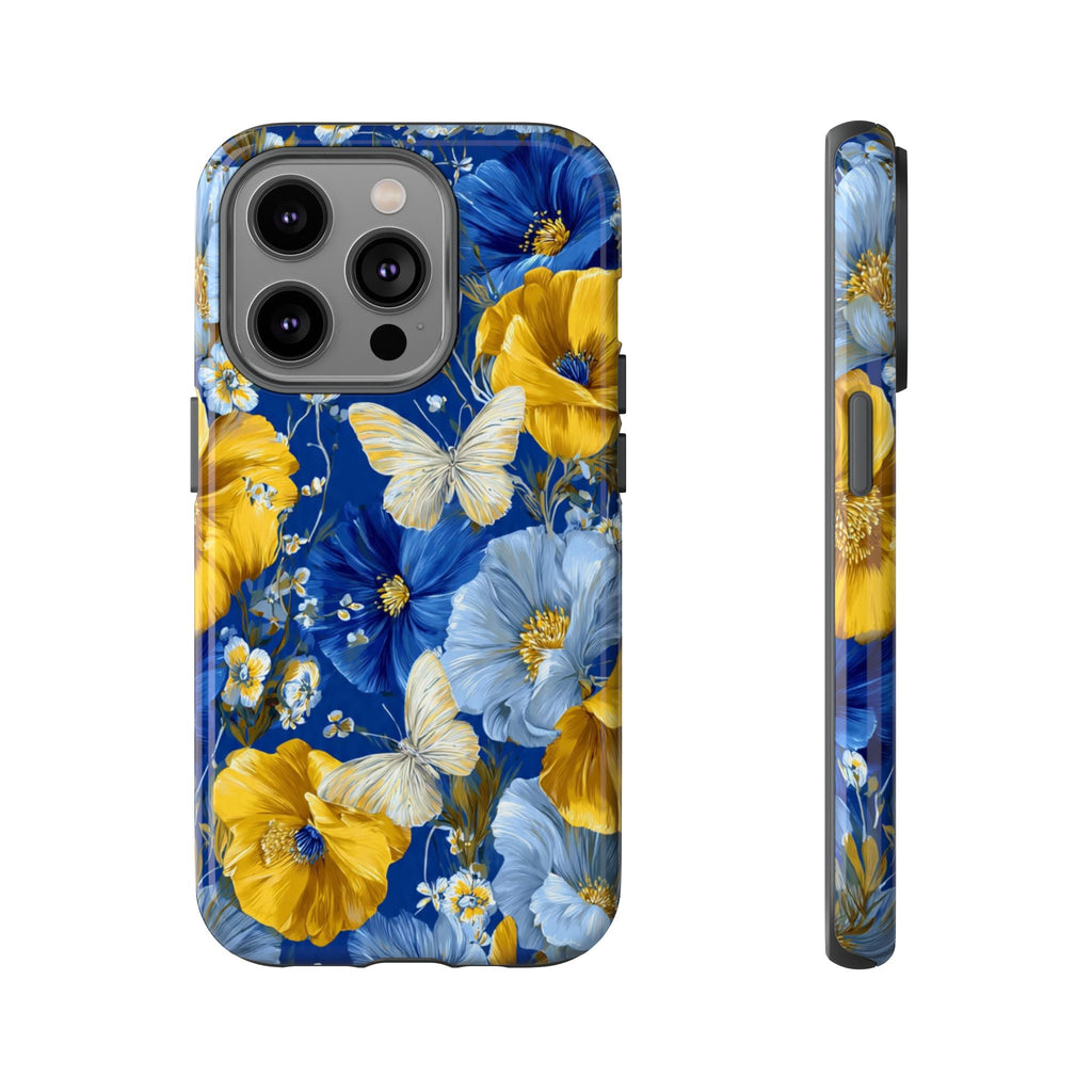 Floral Butterflies Phone Case — Blue & Yellow Tough Protective Cover