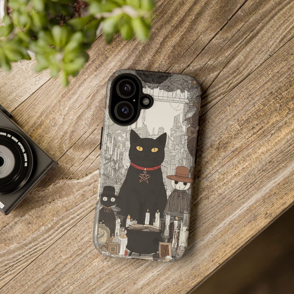 Witchy Black Cat Phone Case – Vintage Occult Tarot Design