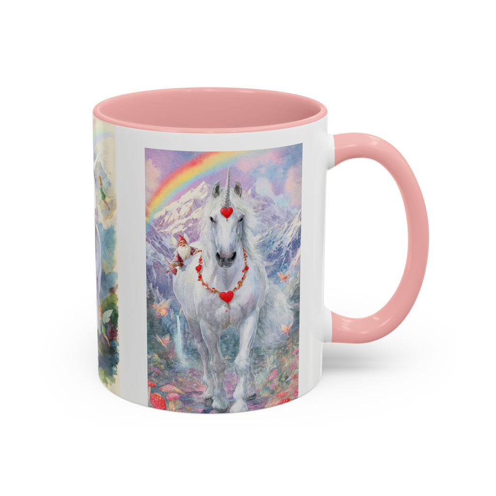 Unicorn Heart Rainbow Accent Coffee Mug — Magical White Unicorn with Heart Garland (11/15oz)