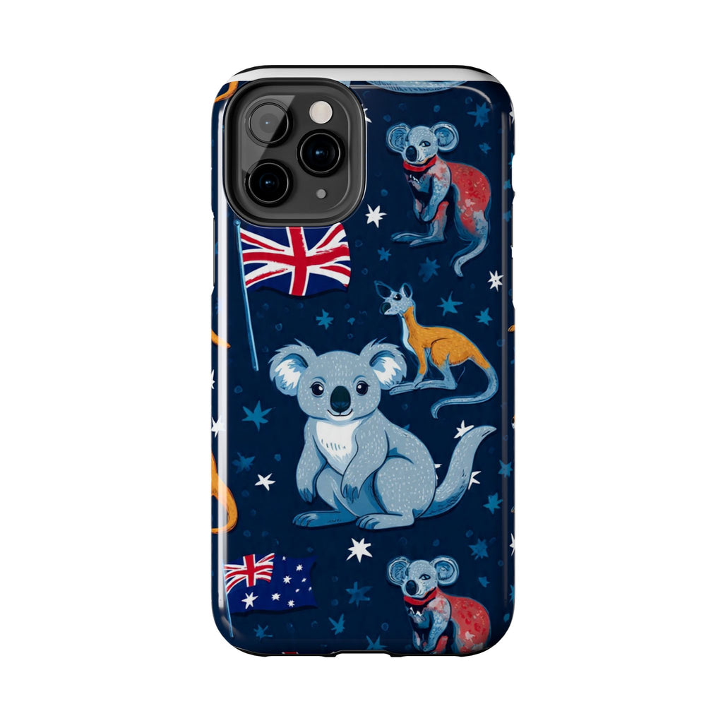 Australian Wildlife Tough Phone Case — Koala & Kangaroo Flag Design