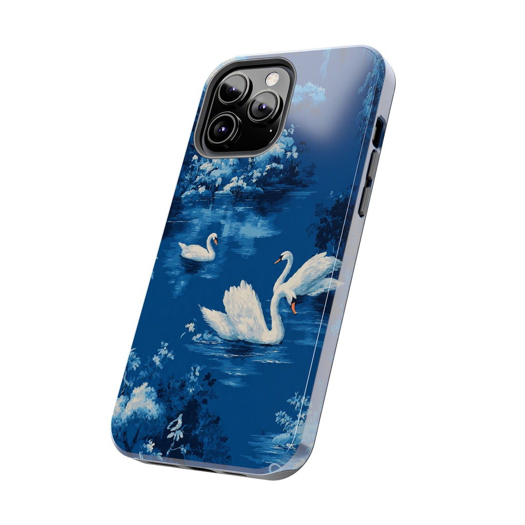 Swan Lake Tough Phone Case — Blue Vintage Swan Design, Durable Protective Cover