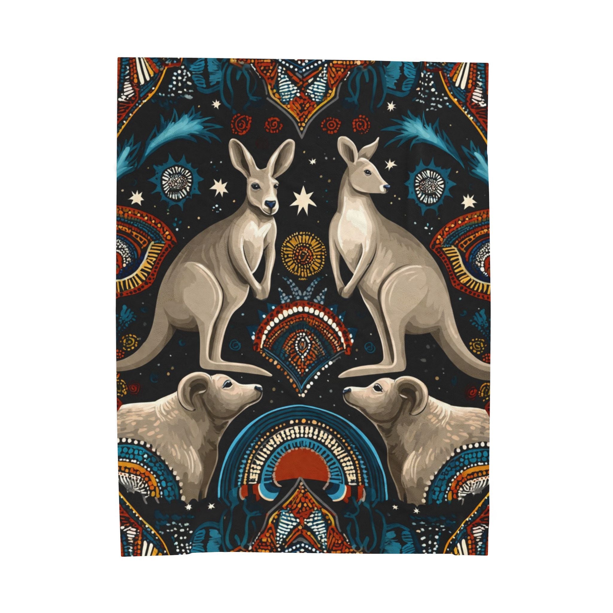 Kangaroo Boho Velveteen Plush Blanket — Cozy Animal Print Throw