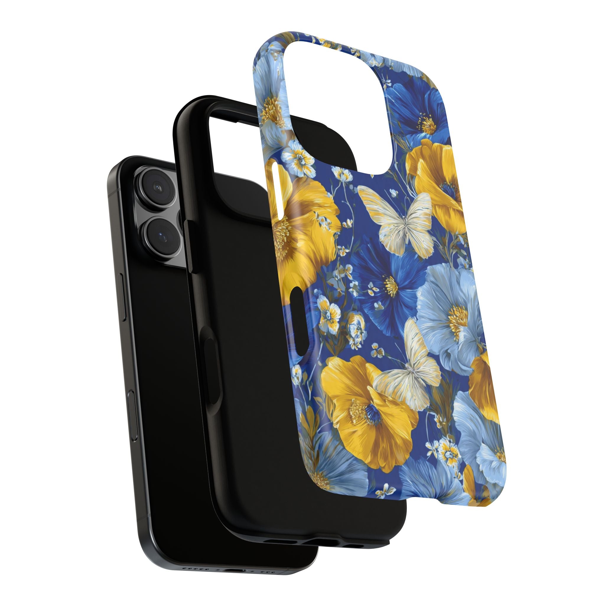 Floral Butterflies Phone Case — Blue & Yellow Tough Protective Cover