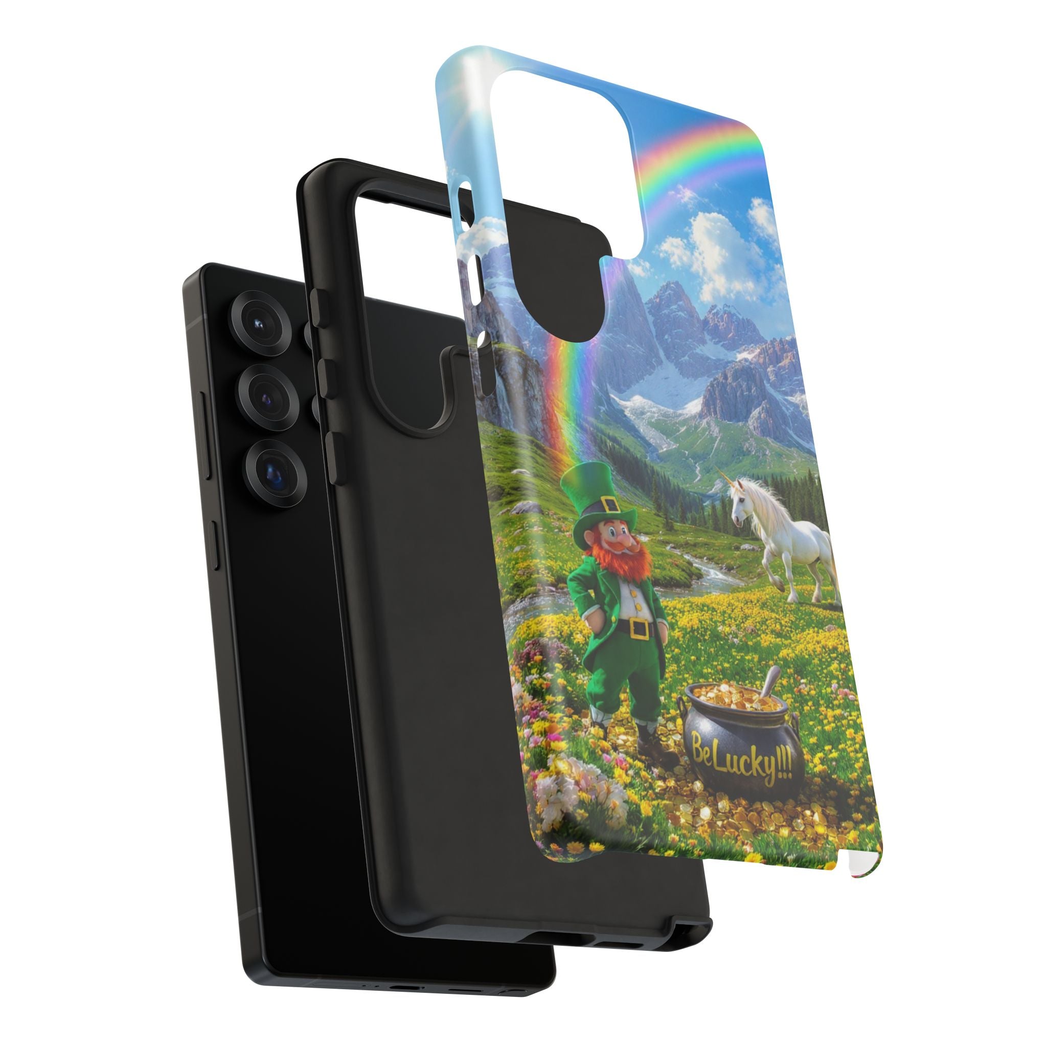 Lucky Leprechaun & Unicorn Phone Case — Rainbow Pot of Gold Protective Cover