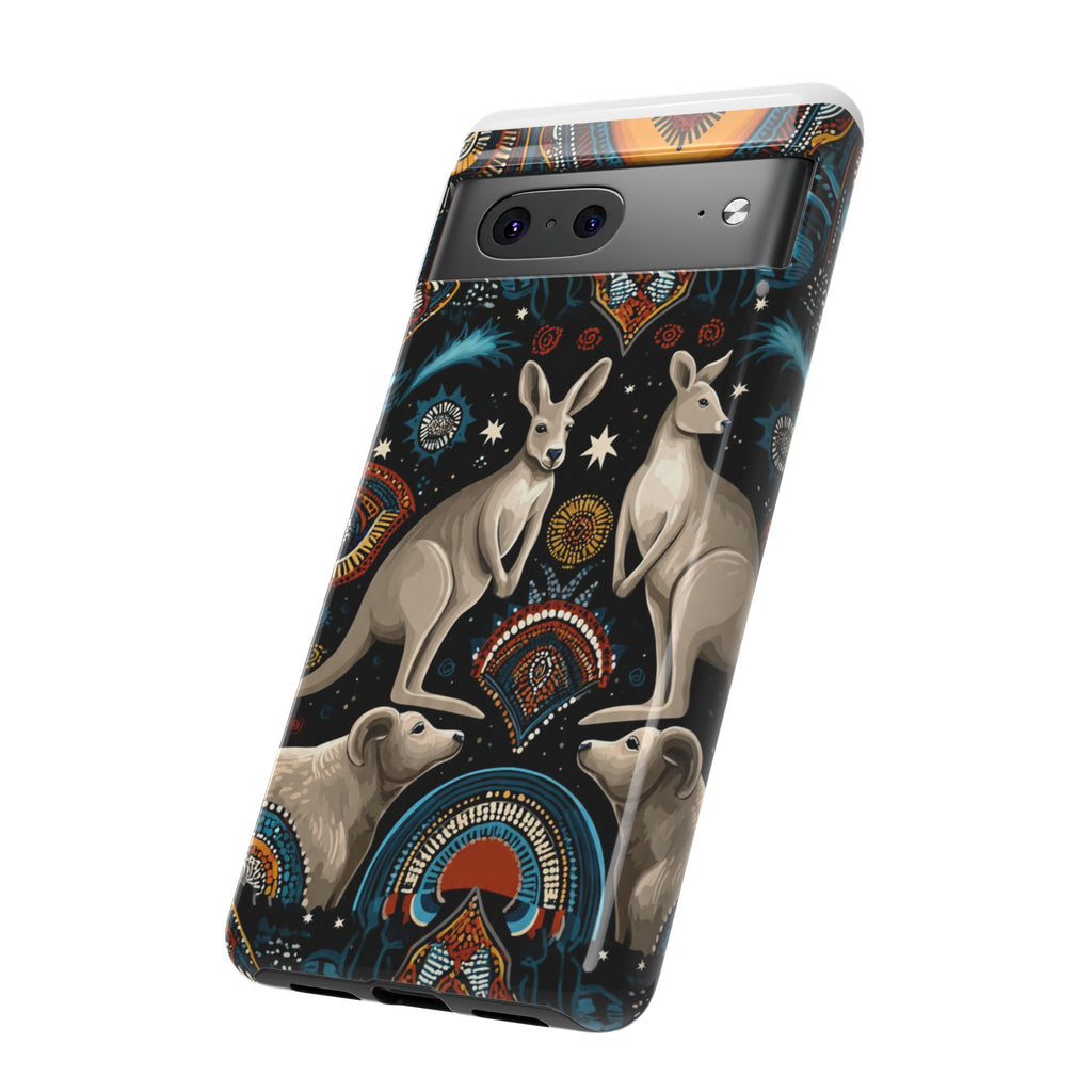 Kangaroo & Boomerang Tough Phone Case — Australian Wildlife Pattern