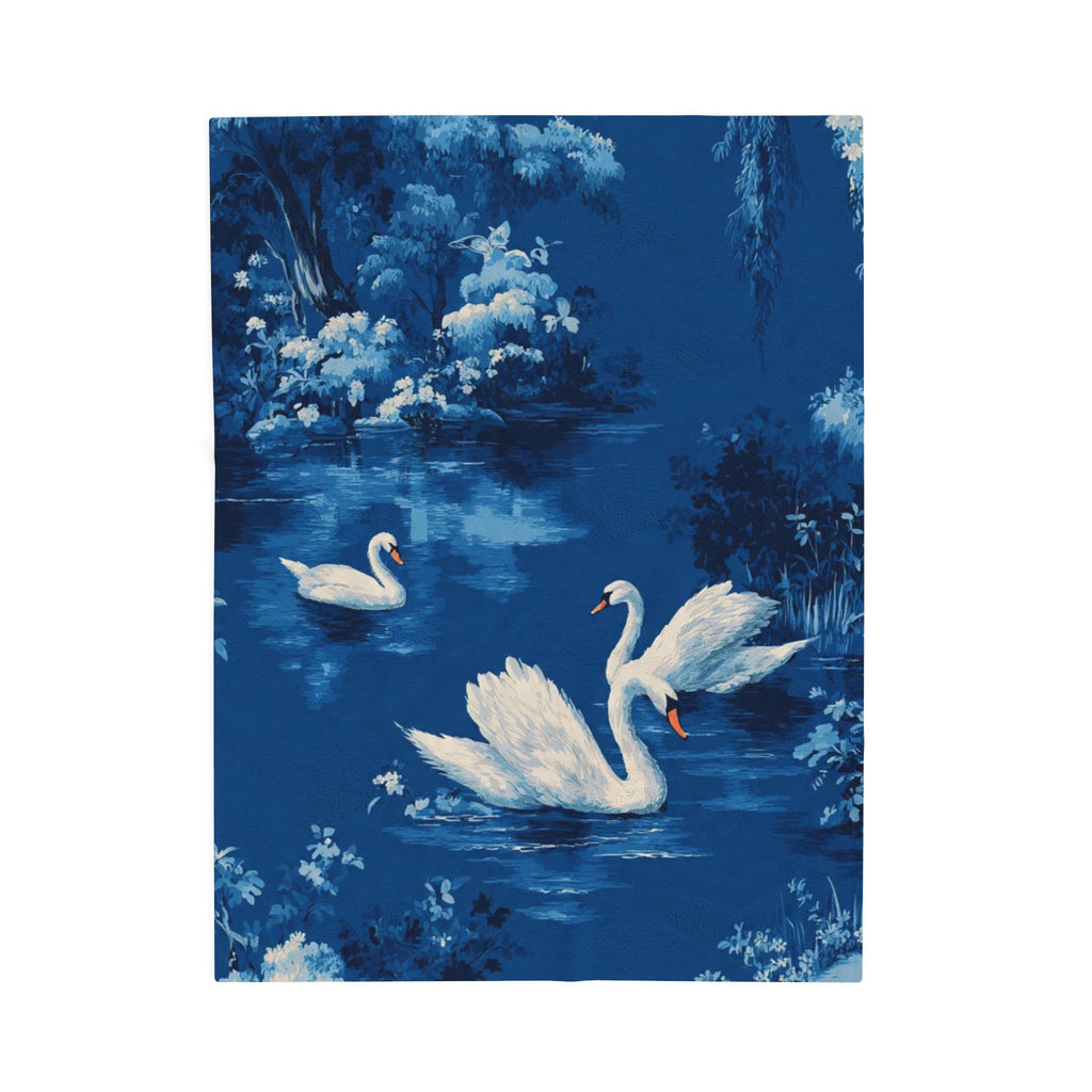Swan Lake Velveteen Plush Blanket — Cozy Blue Swans Throw