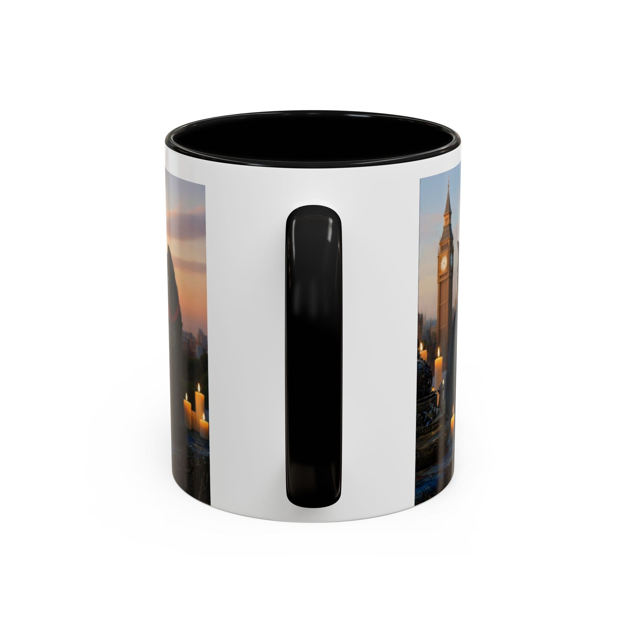 Black Cat Altar Coffee Mug — Gothic Cat with Pentagram, Candlelit Sunset Scene (11/15oz)