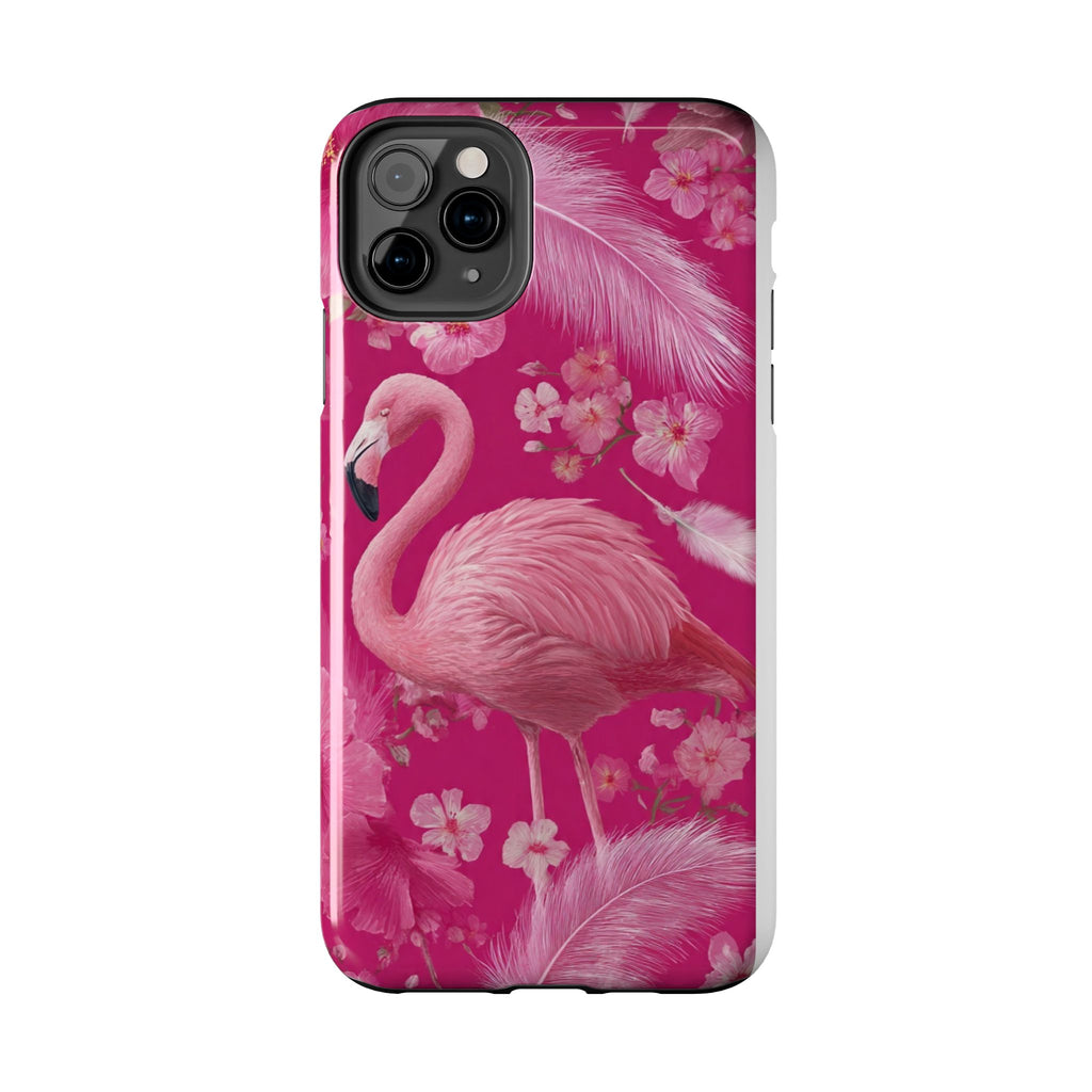 Flamingo Floral Tough Phone Case — Pink Tropical Feather Design