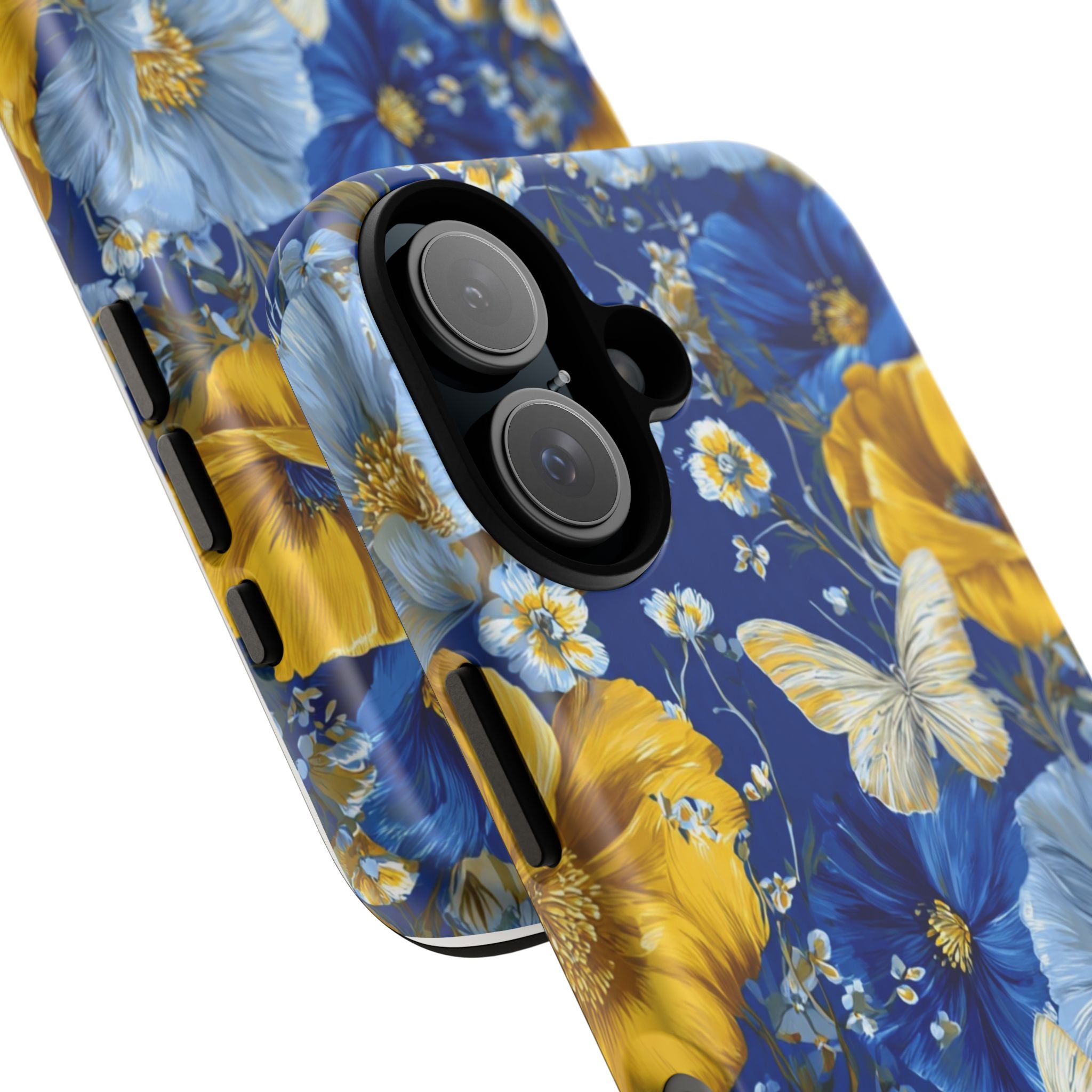 Floral Butterflies Phone Case — Blue & Yellow Tough Protective Cover