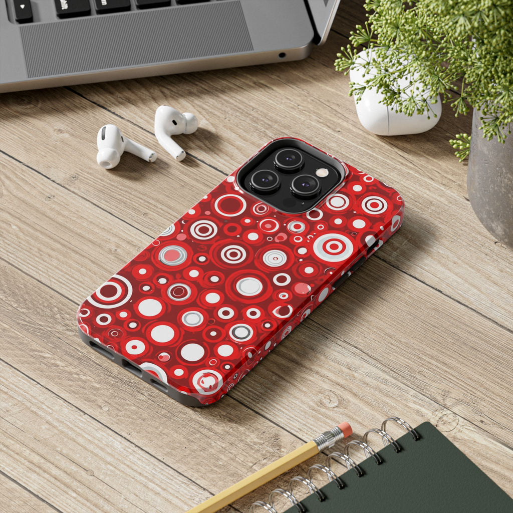 Red Retro Circles Tough Phone Case — Durable Shockproof Protective Cover
