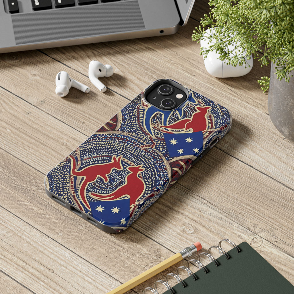 Australian Aboriginal Style Kangaroo Tough Phone Case — Patriotic Dot Art Phone Cover