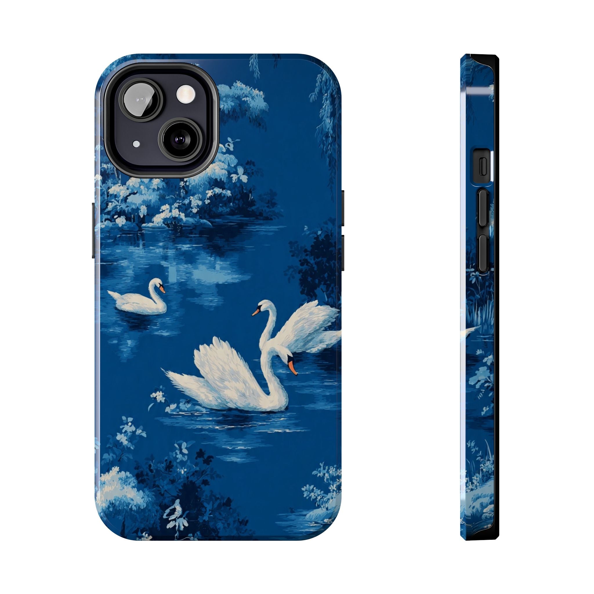 Swan Lake Tough Phone Case — Blue Vintage Swan Design, Durable Protective Cover