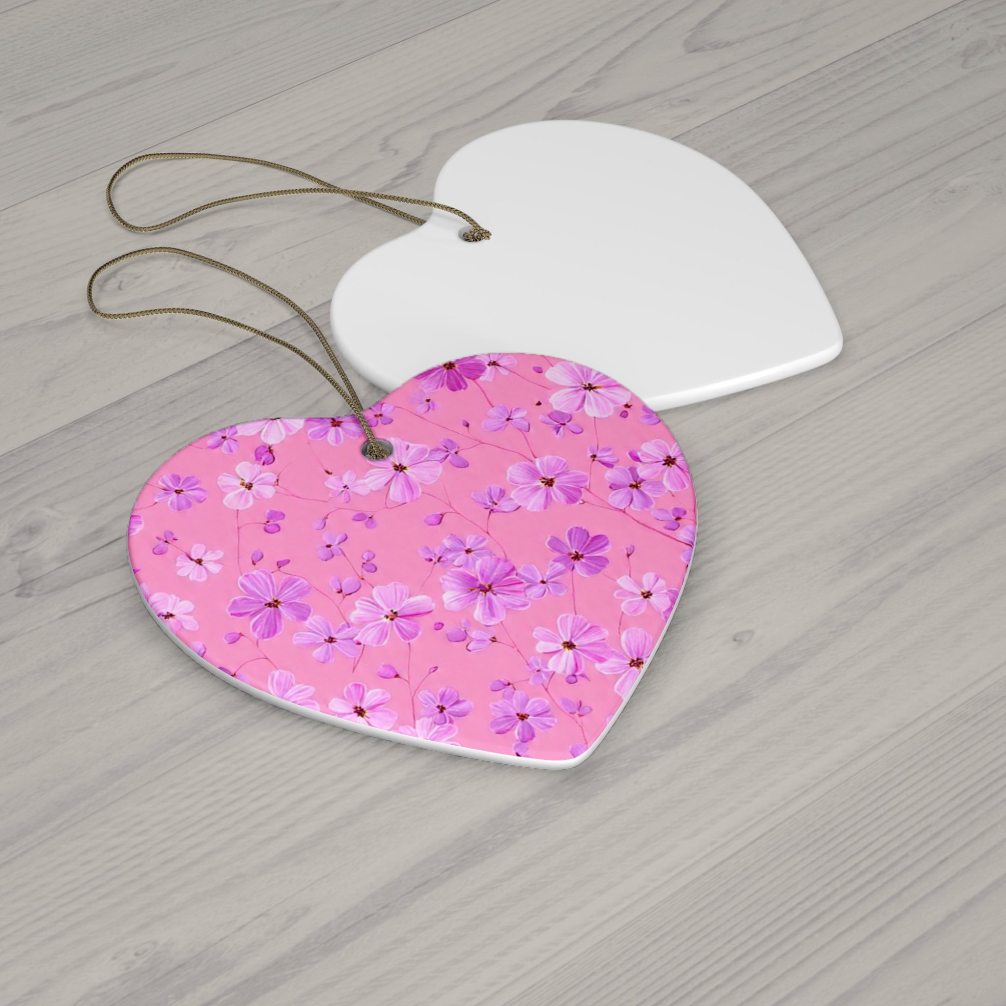 Star Ceramic Ornament — Pink Floral Blossom Holiday Decoration