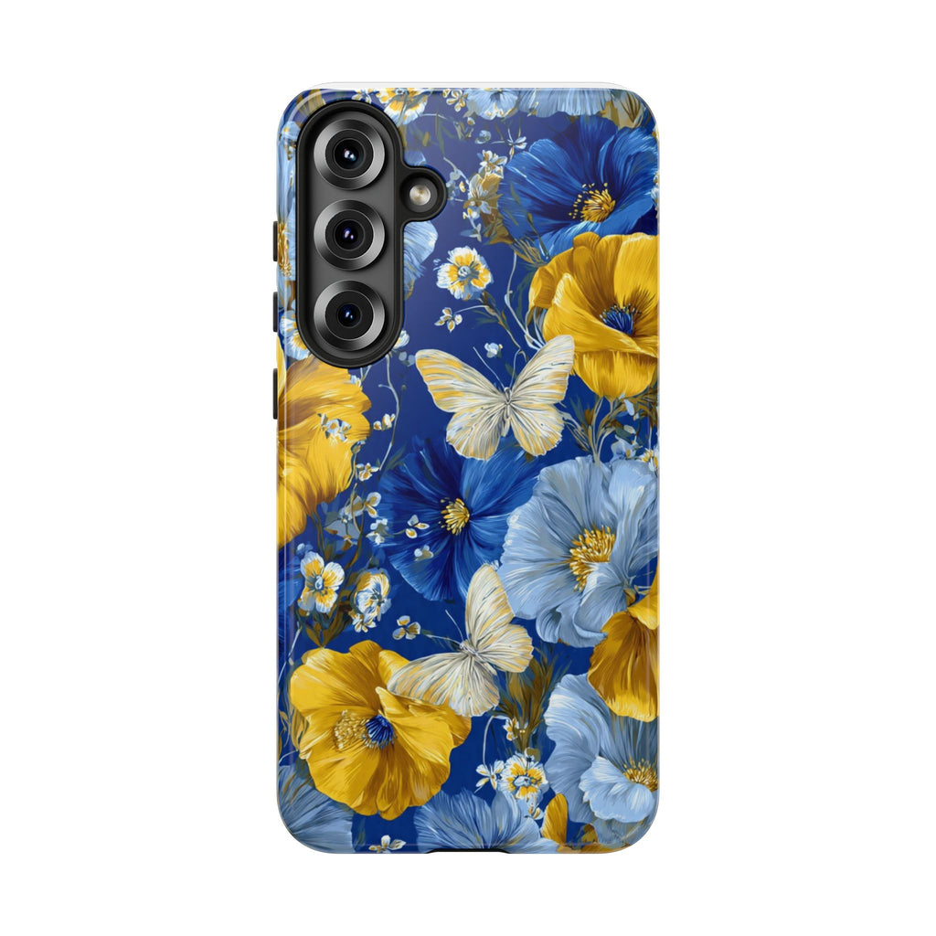 Floral Butterflies Phone Case — Blue & Yellow Tough Protective Cover