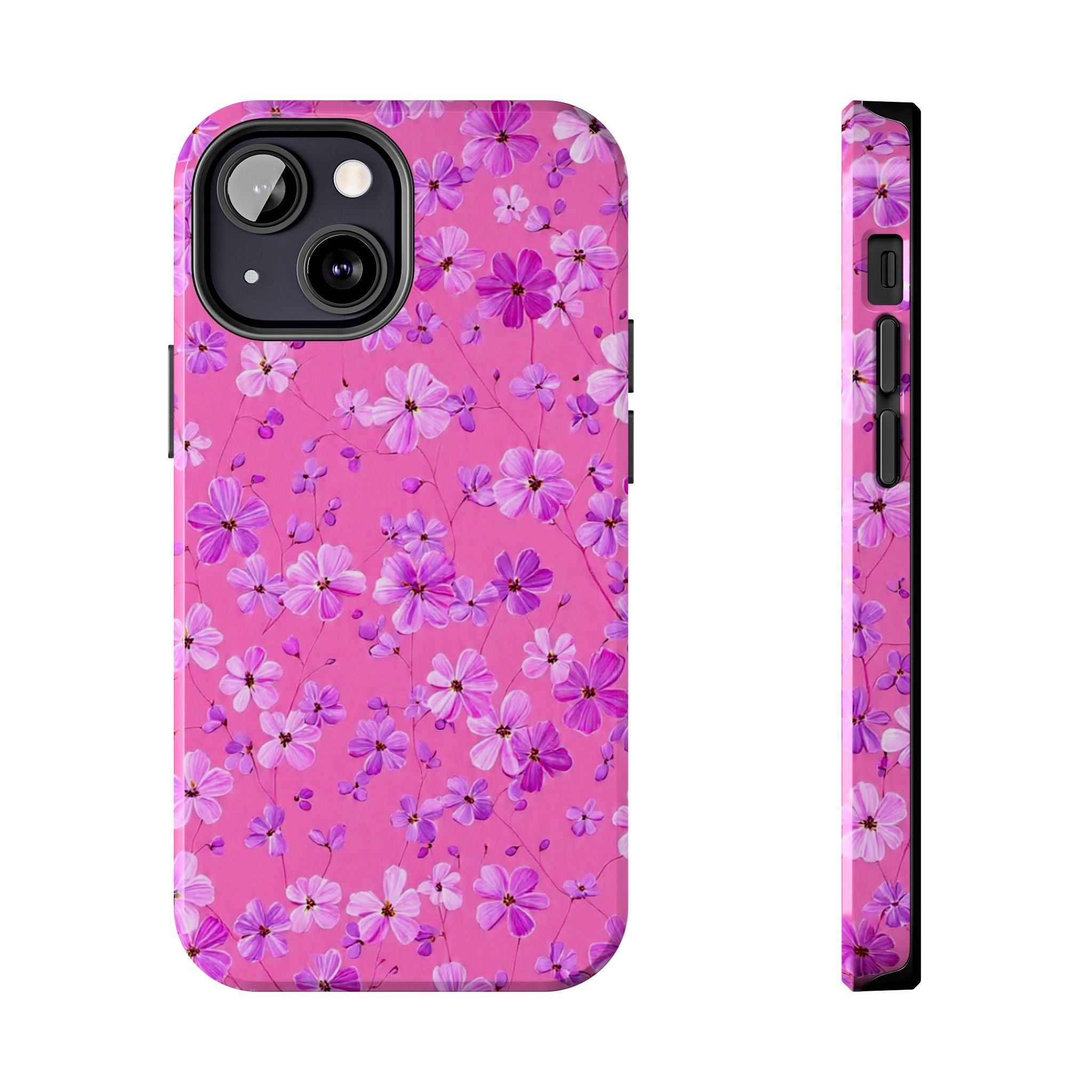 Pink Floral Tough Phone Case — Cute Purple Blossom Protective Cover
