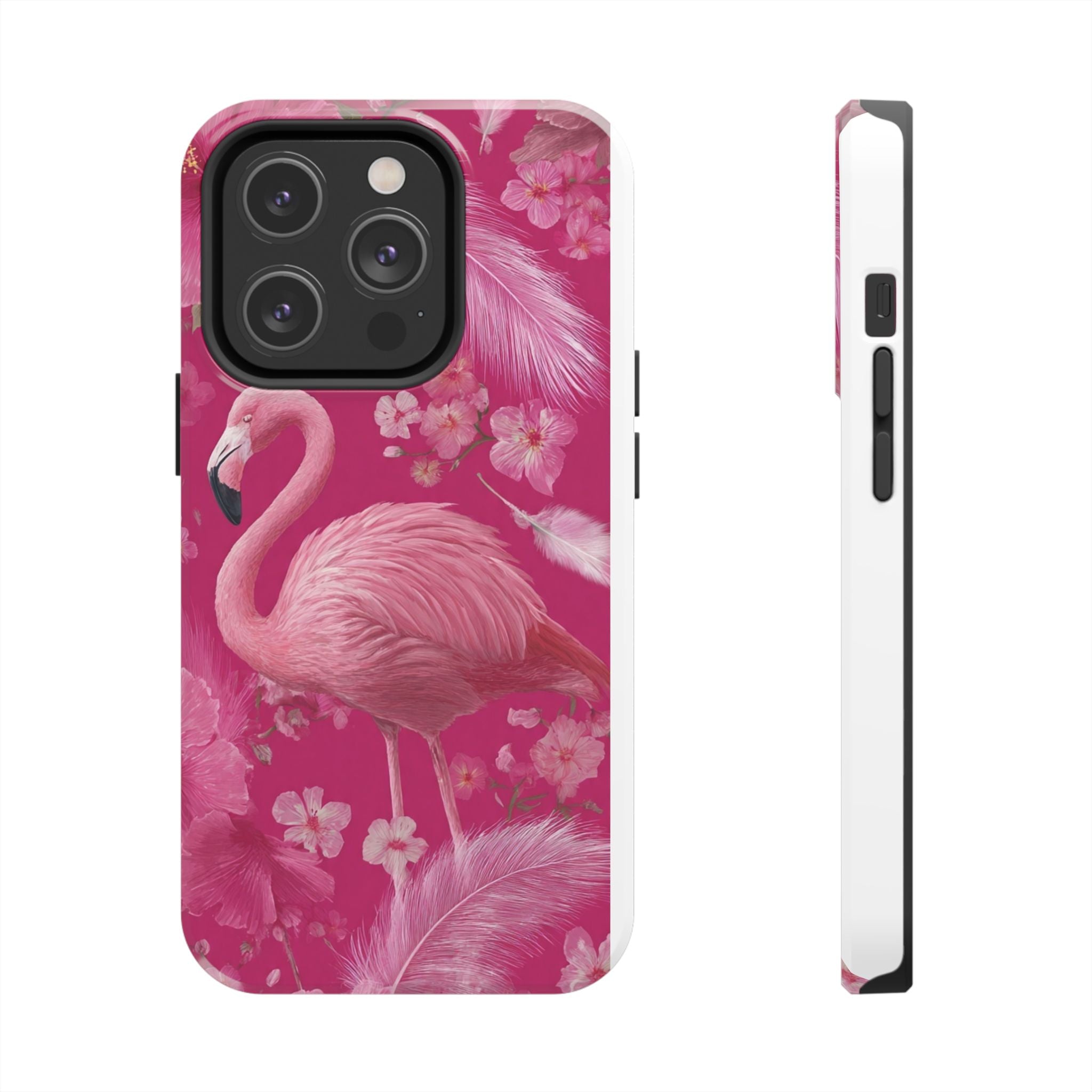 Flamingo Floral Tough Phone Case — Pink Tropical Feather Design