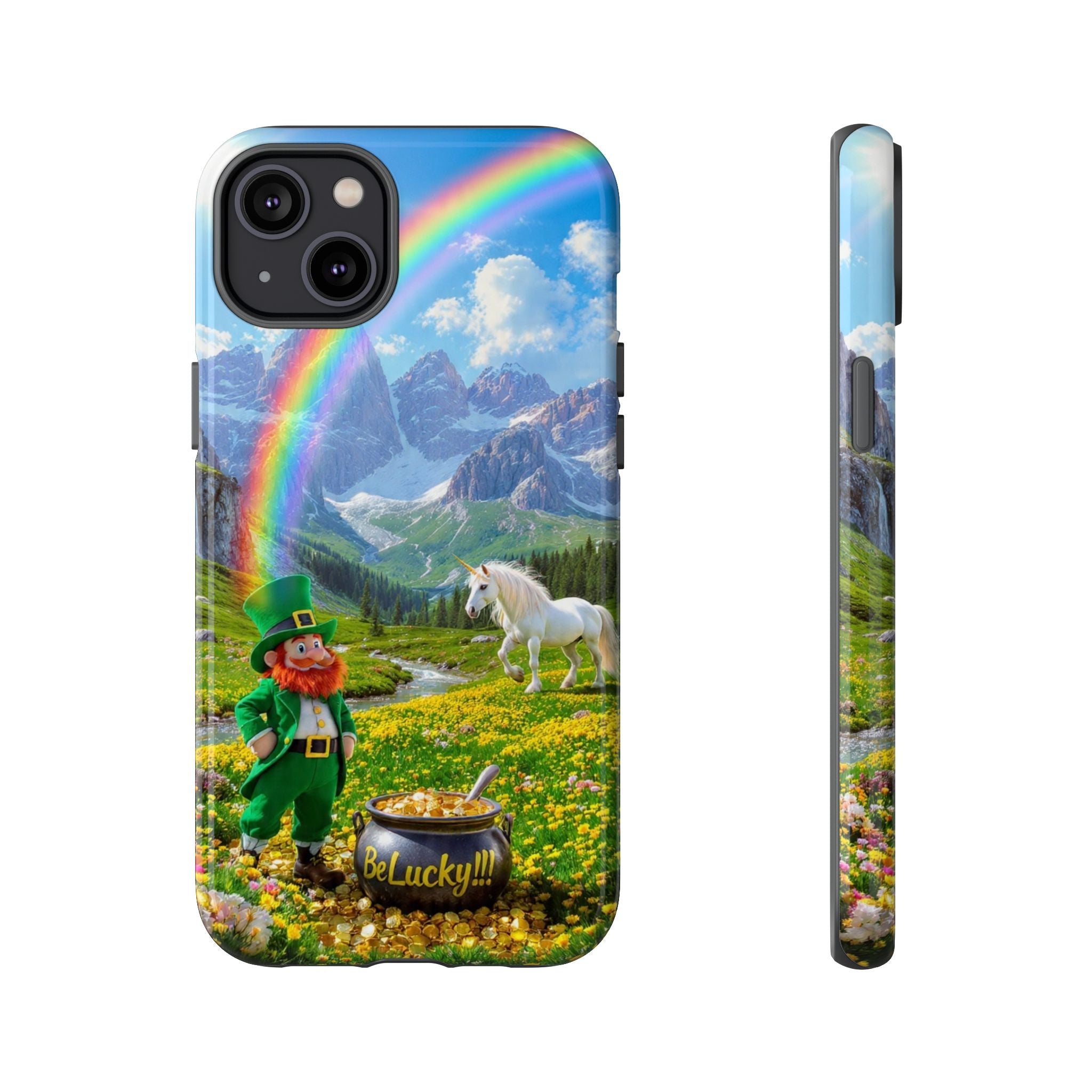 Lucky Leprechaun & Unicorn Phone Case — Rainbow Pot of Gold Protective Cover