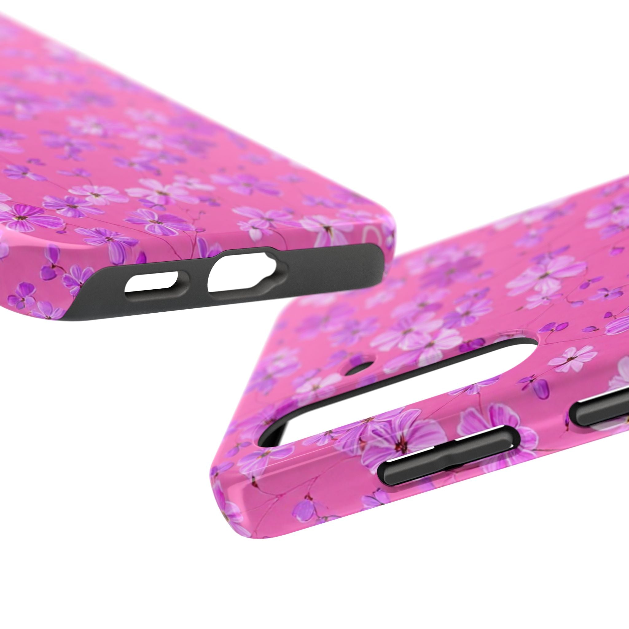 Pink Floral Tough Phone Case — Cute Purple Blossom Protective Cover